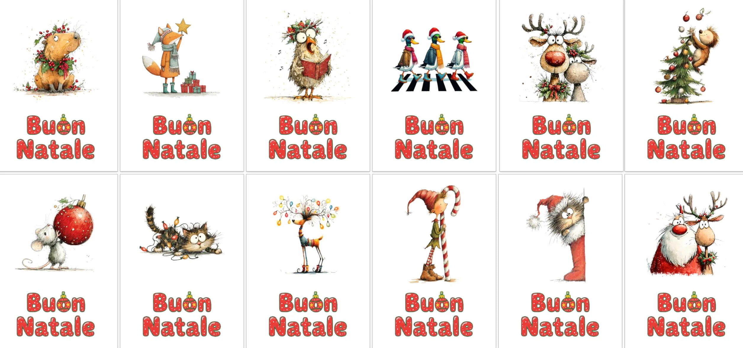 Biglietti natalizi italiani A6 con buste rosse – Set 30 pezzi