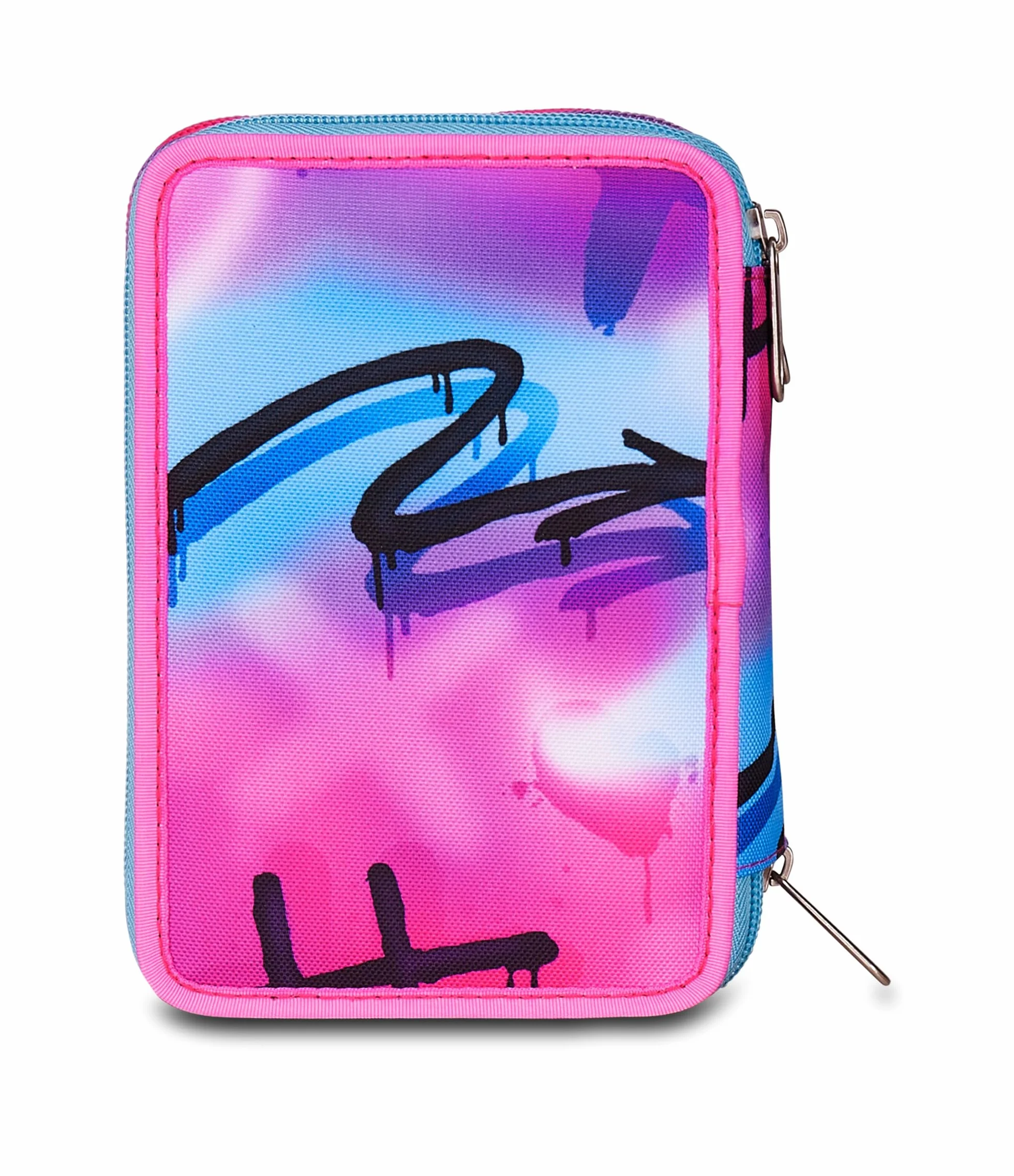 Seven Astuccio Scuola 3 scomparti con Matite Pennarelli Penne 3 Zip rosa/azzurro