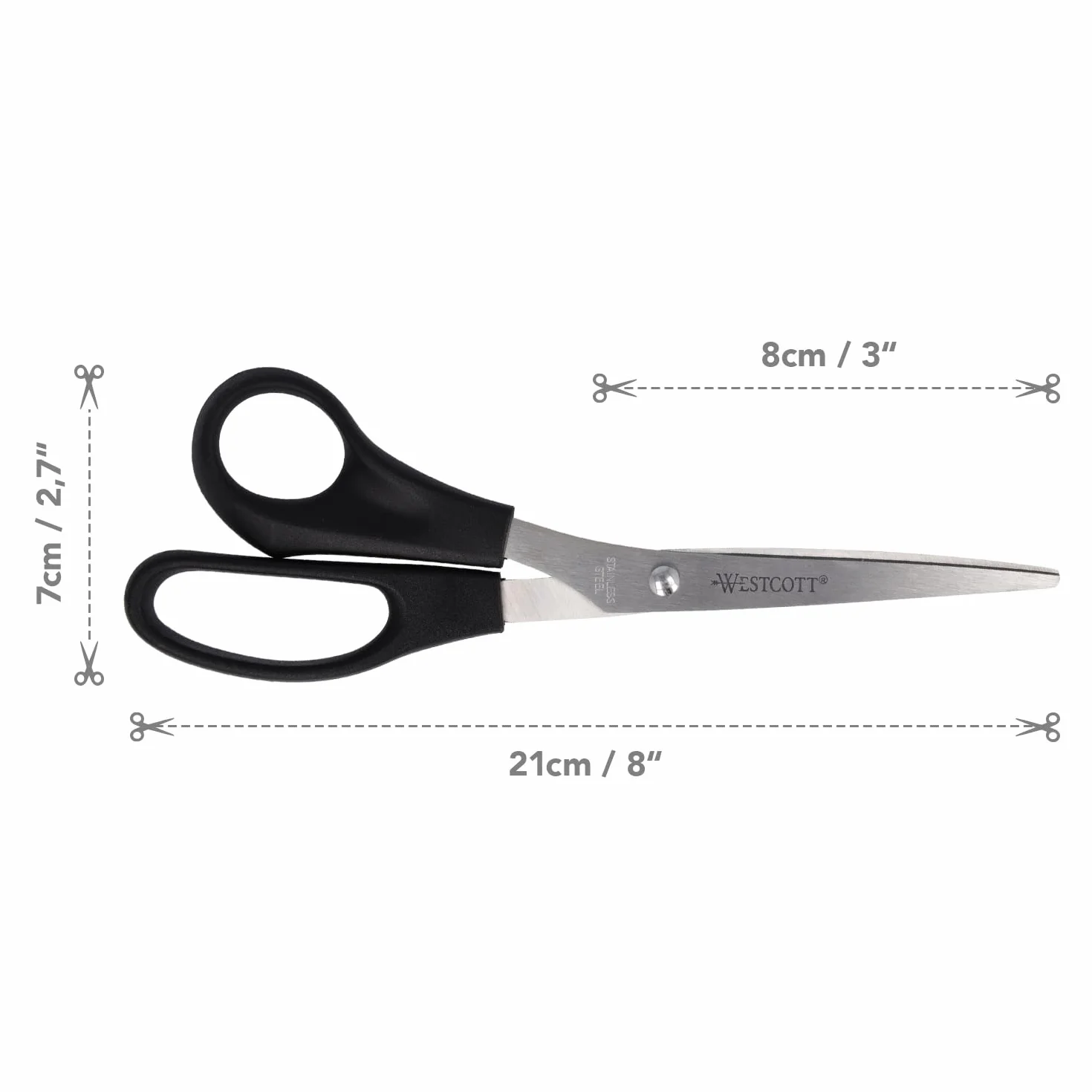 Forbici Westcott 8" (20,3 cm) nere per mancini, ufficio, lama extra affilata, acciaio inossidabile