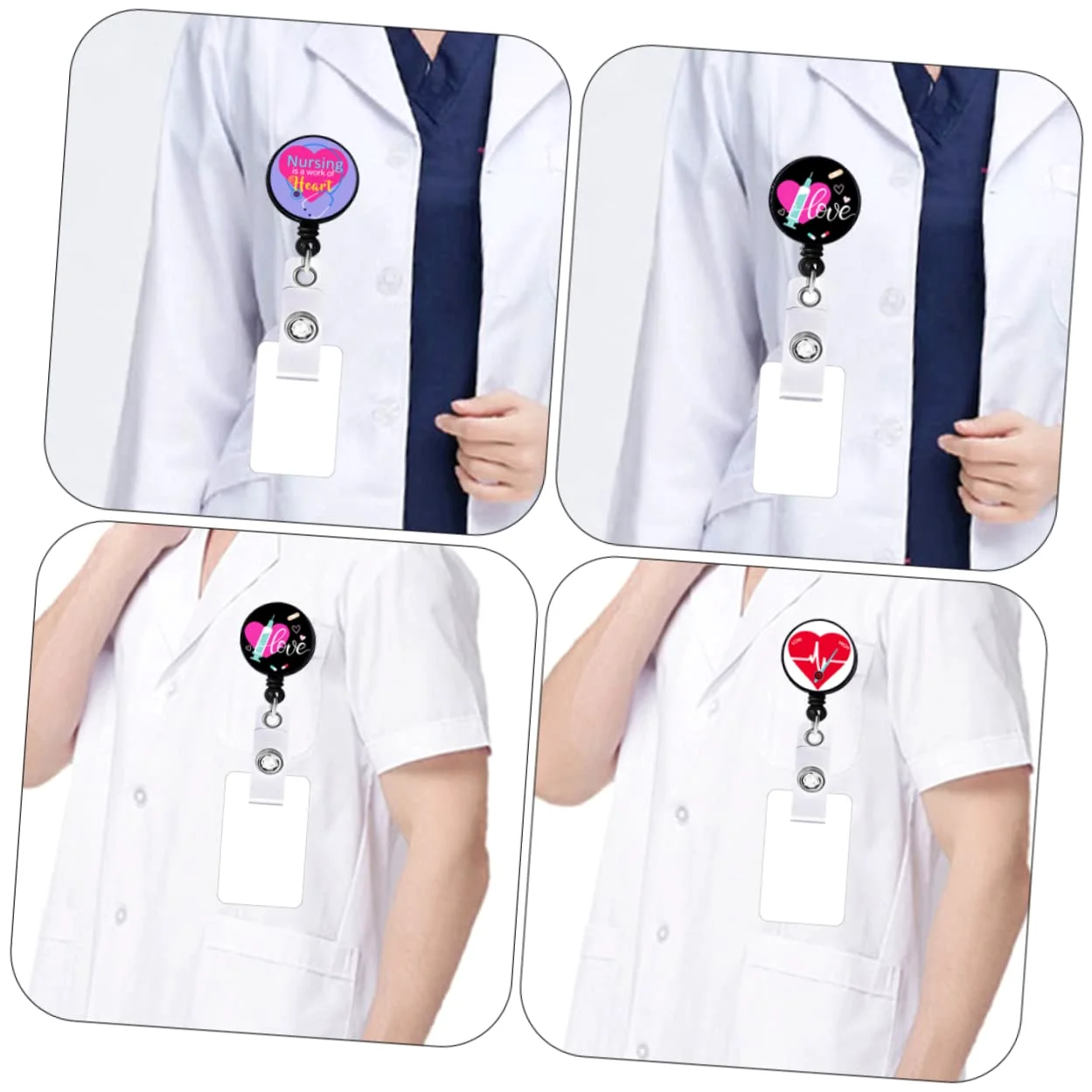 NUOBESTY 5 Set di Porta Badge Medico con Clip Retrattile Porta Badge con per Fiere Facile da Allungare Misura Universale 4 Pezzi * 5