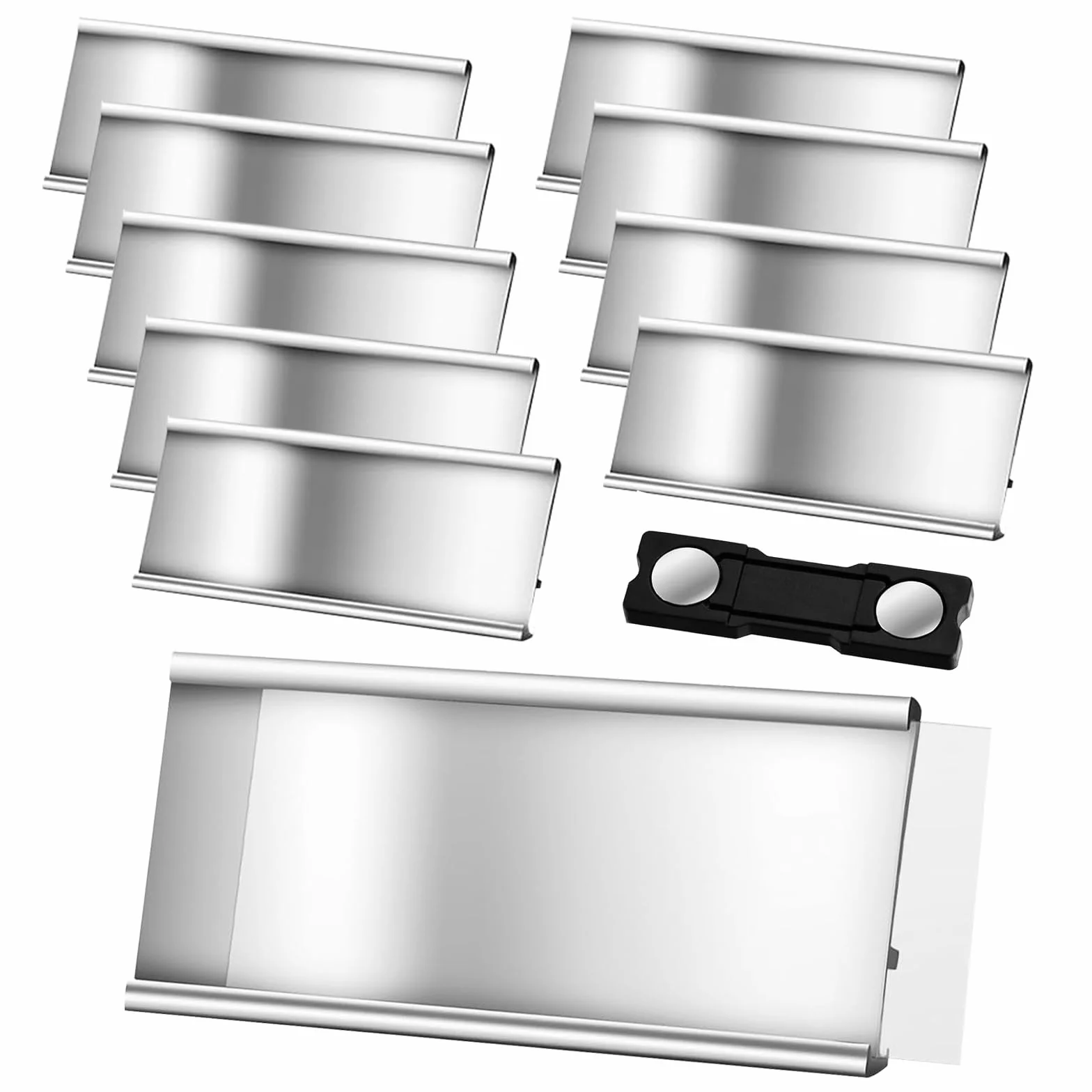 Targhette con nome per vestiti, alluminio, con doppio magnete, 72 x 35 mm, argento
