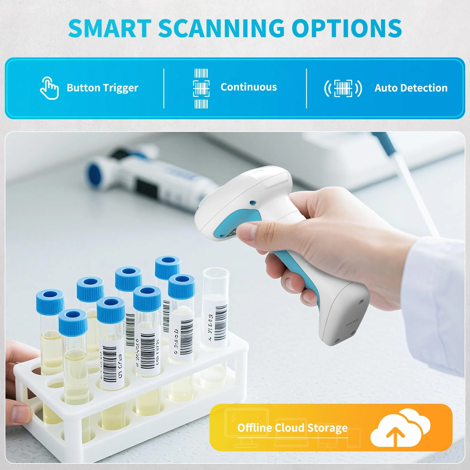NETUM RD-1962 Scanner Barcode 1D/2D Wireless Blu-Bianco Antimicrobico, Sensore CMOS 1280×800, 2.4G + Bluetooth, Design IP67 Resistente, Modalità Hands-Free per Cliniche e Ospedali