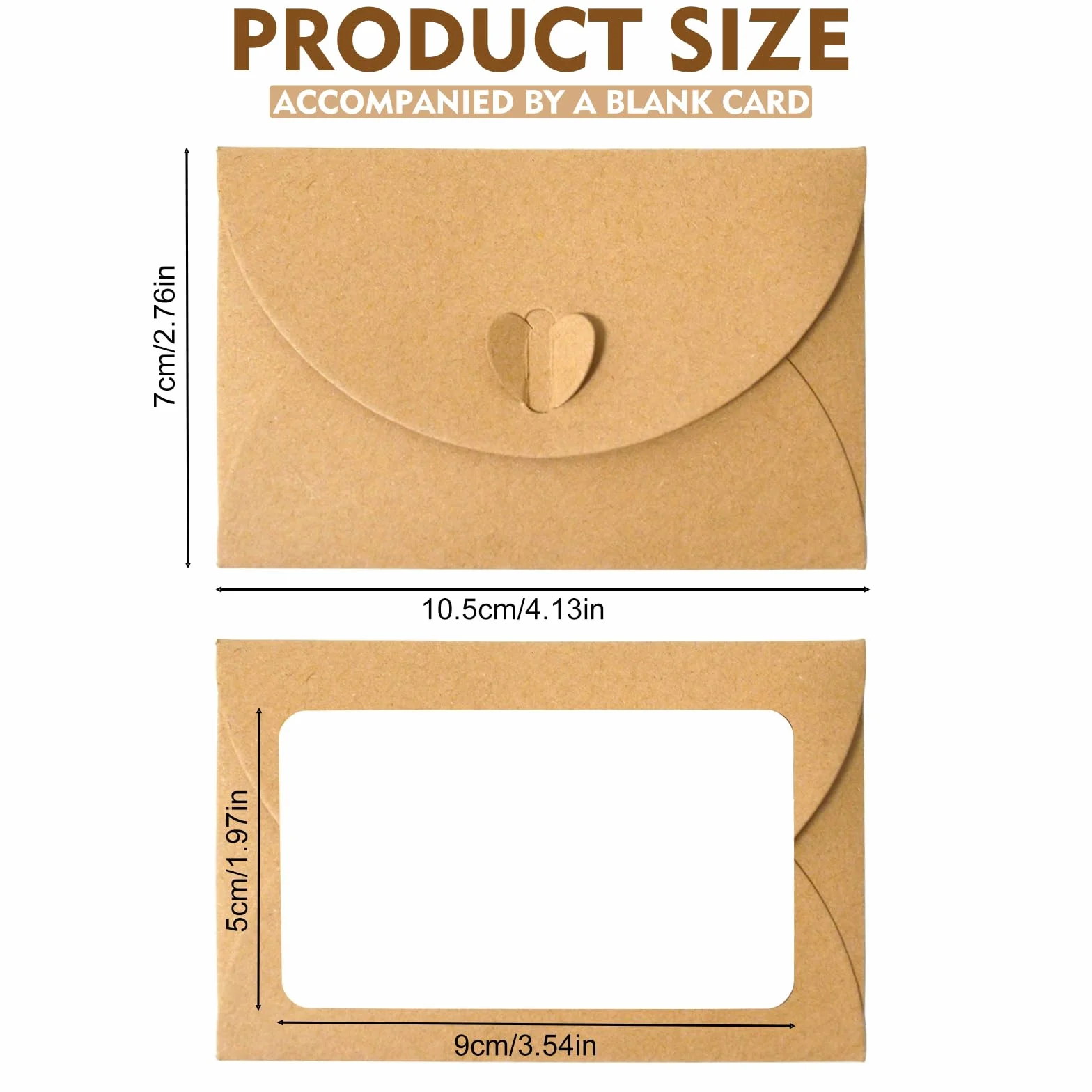 60 Pièces Mini Bustes in Carta Kraft con 60 Biglietti Bianchi, Buste con Chiusura a Cuore per Regalo, Feste, Matrimonio, Natale