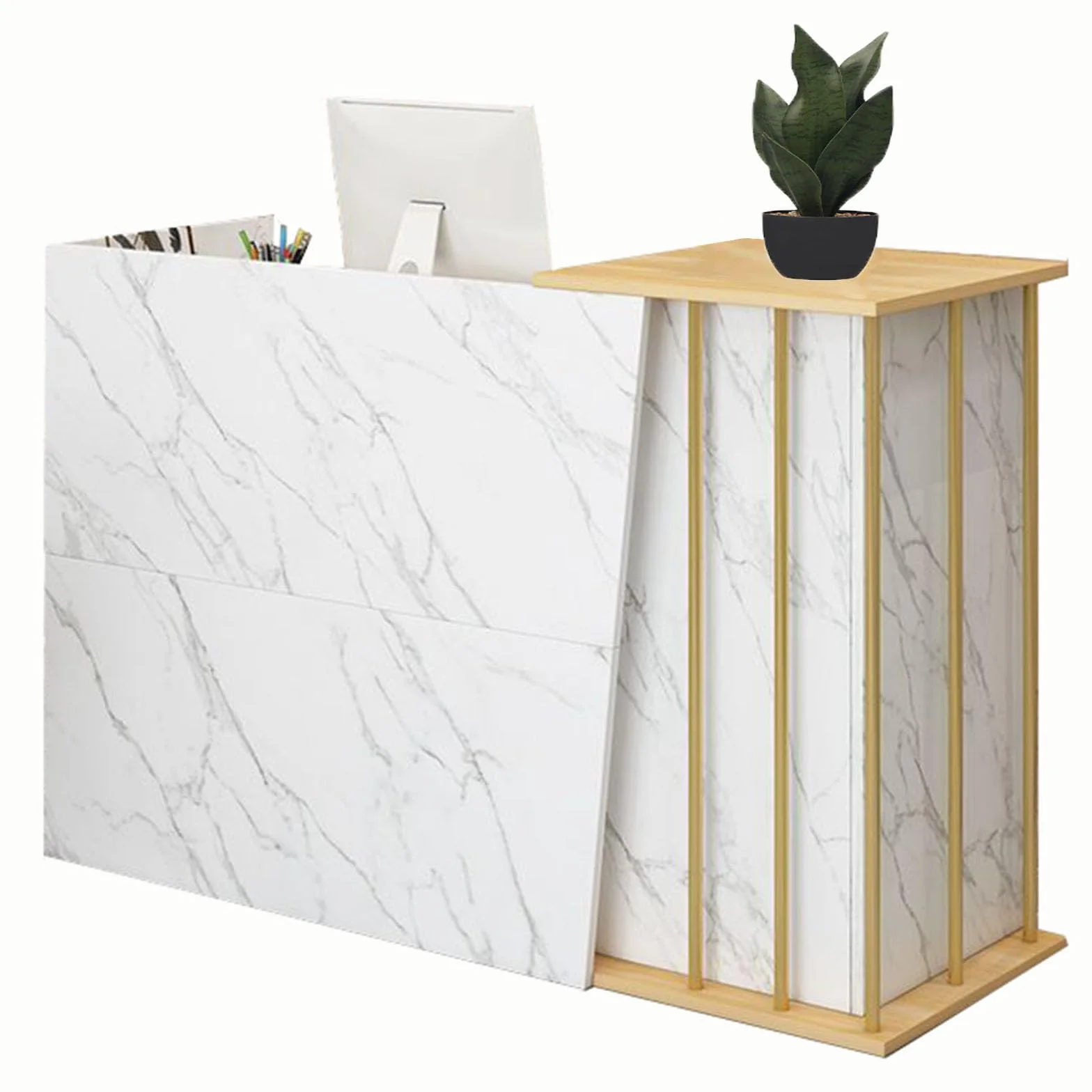 Bancone Reception Ufficio con Cassetti Serratura e Ripiani, Banco Cassa Moderno in Legno per Salone, Negozio, Hotel, Supermercato o Centro Estetico