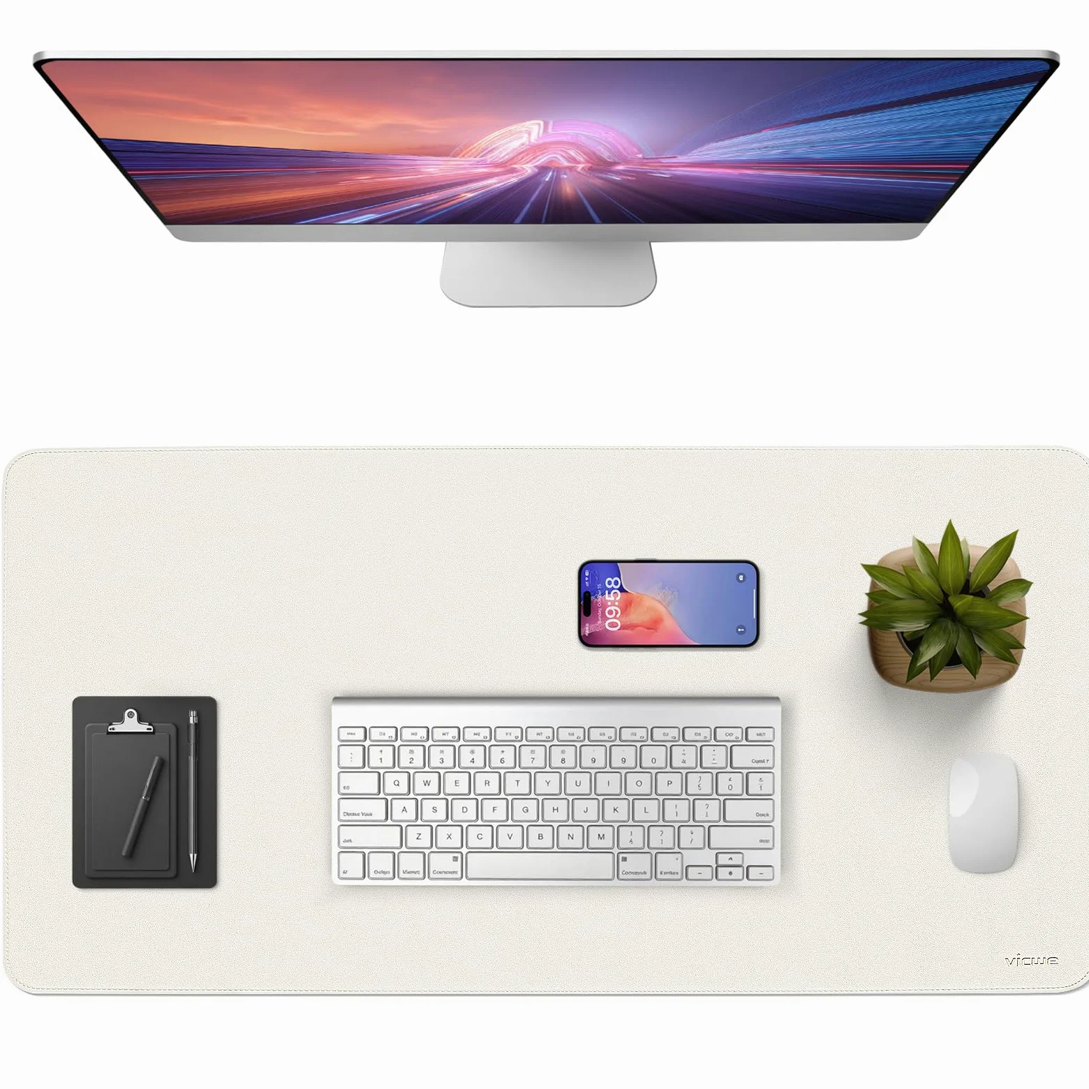 Vicwe Tappetino da Scrivania, 120 x 60 cm in Pelle PU, Antiscivolo, Multifunzionale, Tappetino per Mouse per Ufficio e Laptop, Protettivo per Scrivania per Ufficio/Casa (Bianco)