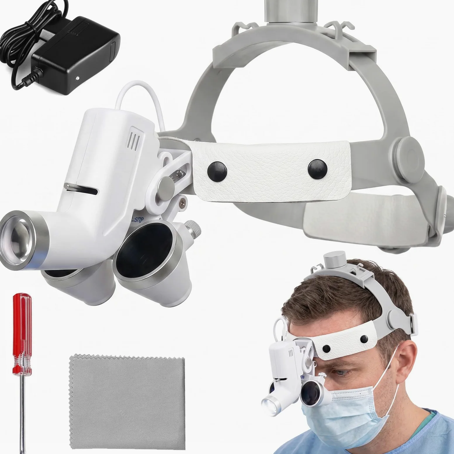 Occhiali di ingrandimento con luce da dentista, 3,5 x 420 mm, occhiali chirurgici con faro LED regolabile da 5 W, per dentisti, chirurgici, gioiellieri e modellismo