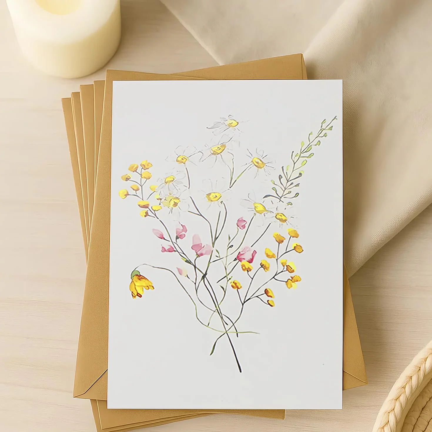 ALLY-MAGIC Set di 6 biglietti di ringraziamento A6 con buste e adesivi bouquet fiori selvatici