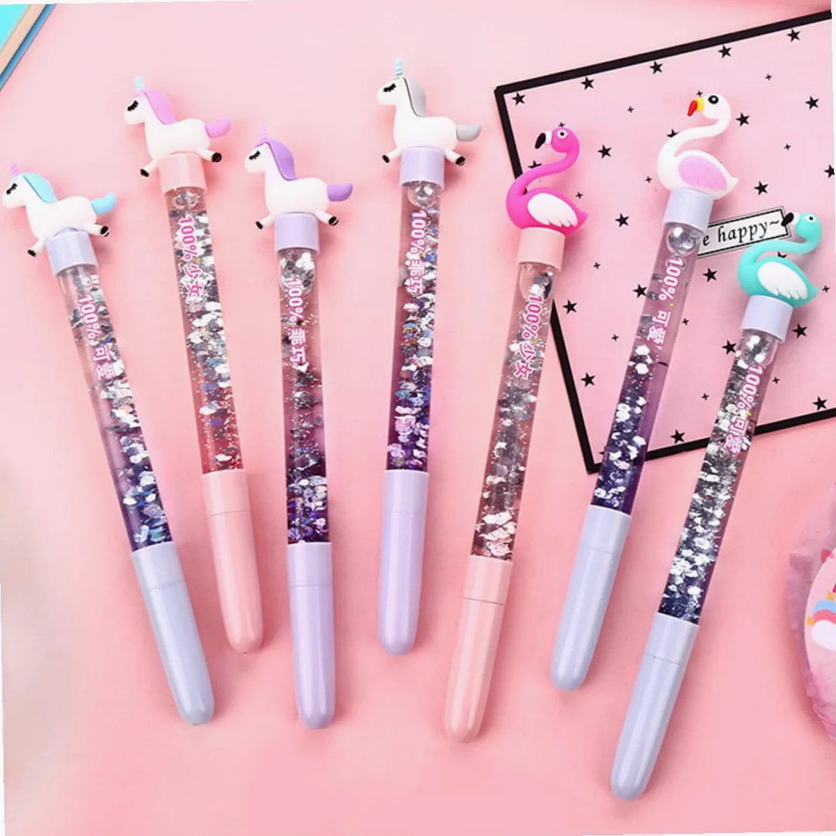 NUOBESTY 18pezzi Penne Gel Creative Cartoon Con Flusso Di Quicksand Design Unicorno e Cigno Per Cancelleria Scolastica Scrittura e Confortevole