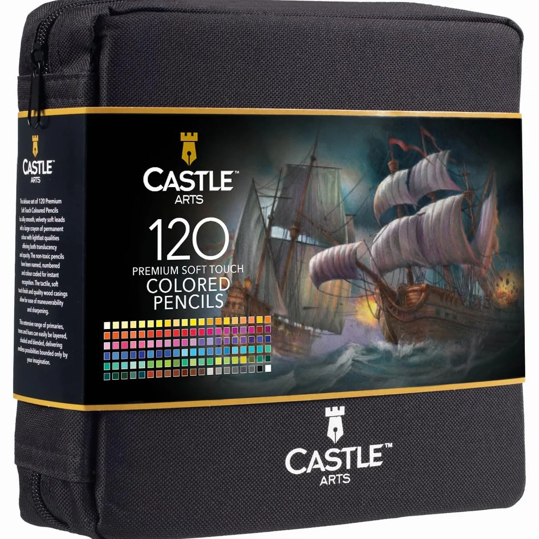 Castle Art Supplies Set 120 Matite Colorate in Custodia Cernierata, Mine Colorate con Anima Morbida