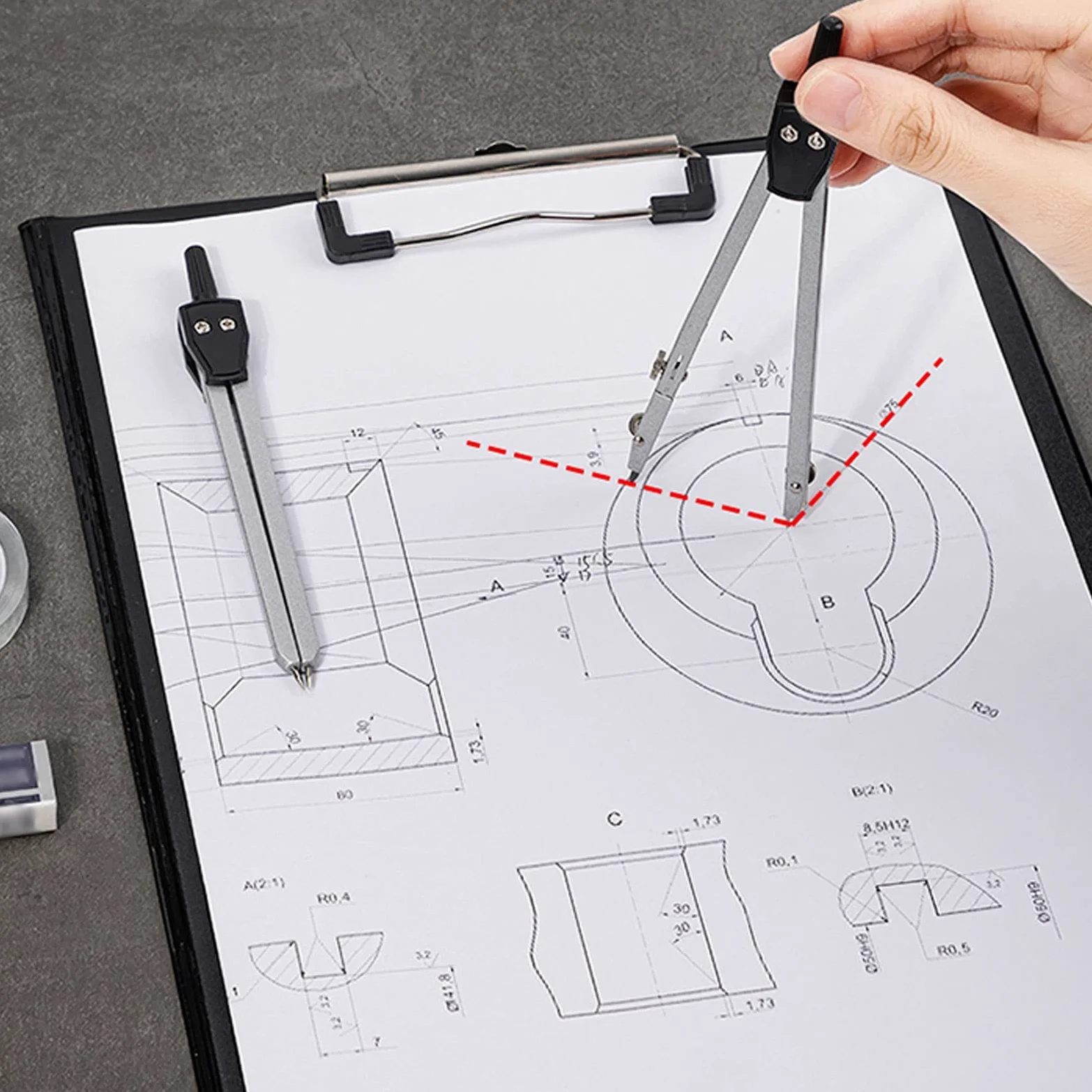 Compassi per tracciare Set di strumenti di geometria matematica Set di bussola 16 pezzi con rifornimenti di piombo Glortractor Set ideale for la casa e l'ufficio della scuola Strumenti di misura