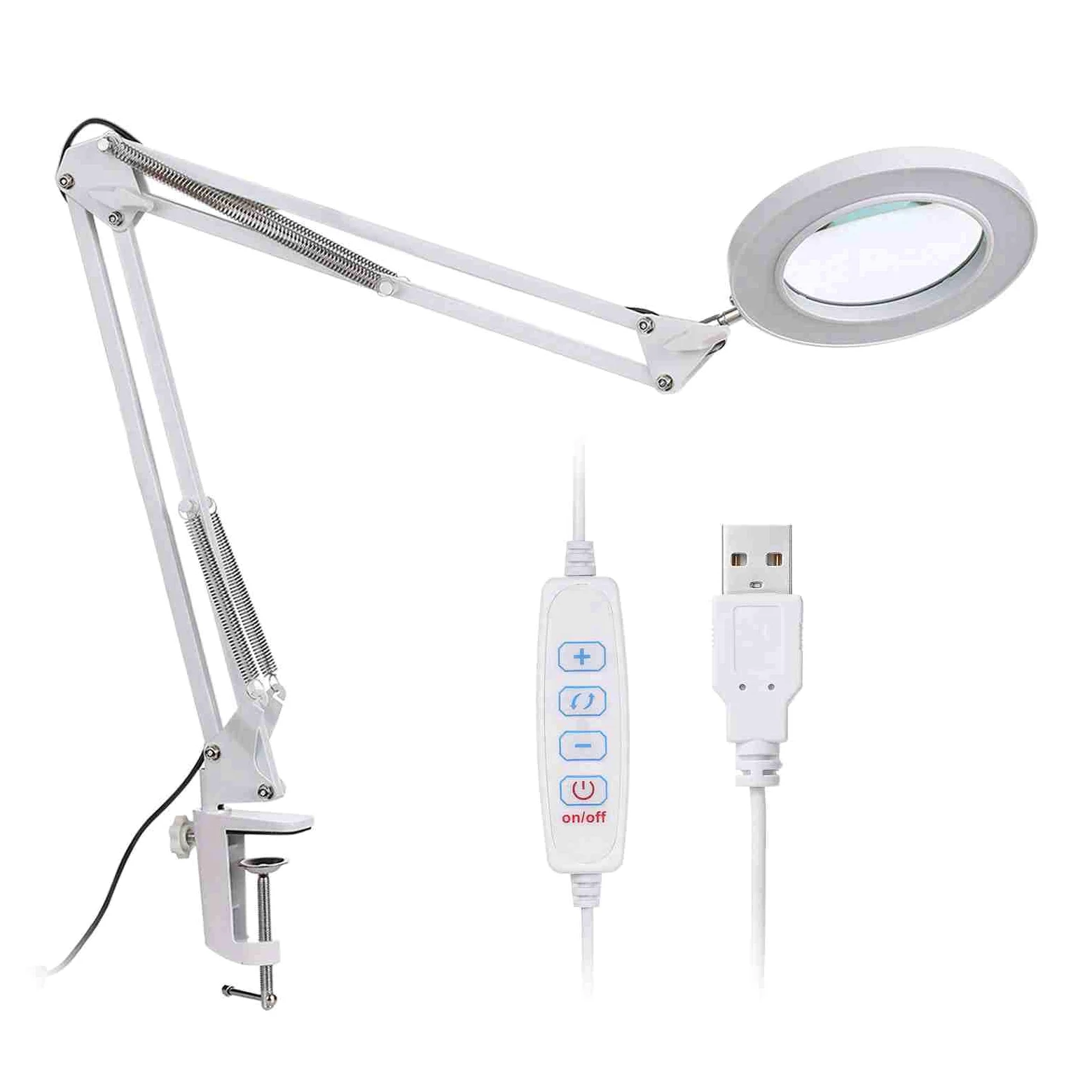 Lente d'ingrandimento 8X, lampada da scrivania a LED, lente d'ingrandimento illuminata USB con luce e morsetto regolabile, 3 modalità colore, luminosità regolabile per lettura per anziani