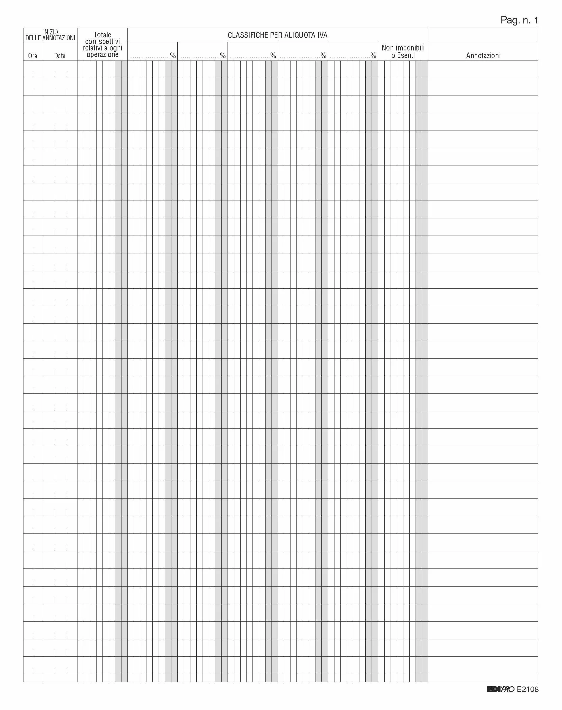 EDIPRO E2108 Registro dei corrispettivi 46 pagine numerate 31x24,5