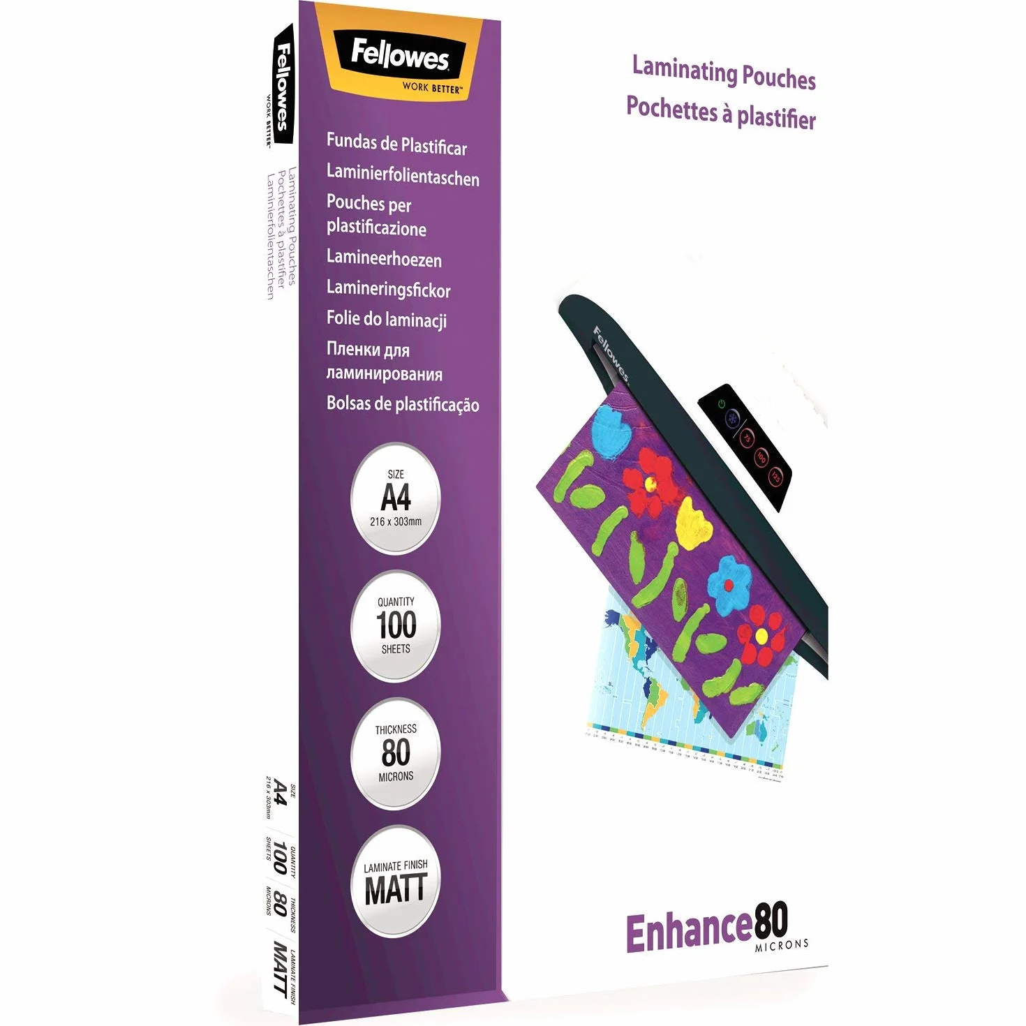 Fellowes Pouches Opache Enhance80 A4 80 Micron 100 Pezzi
