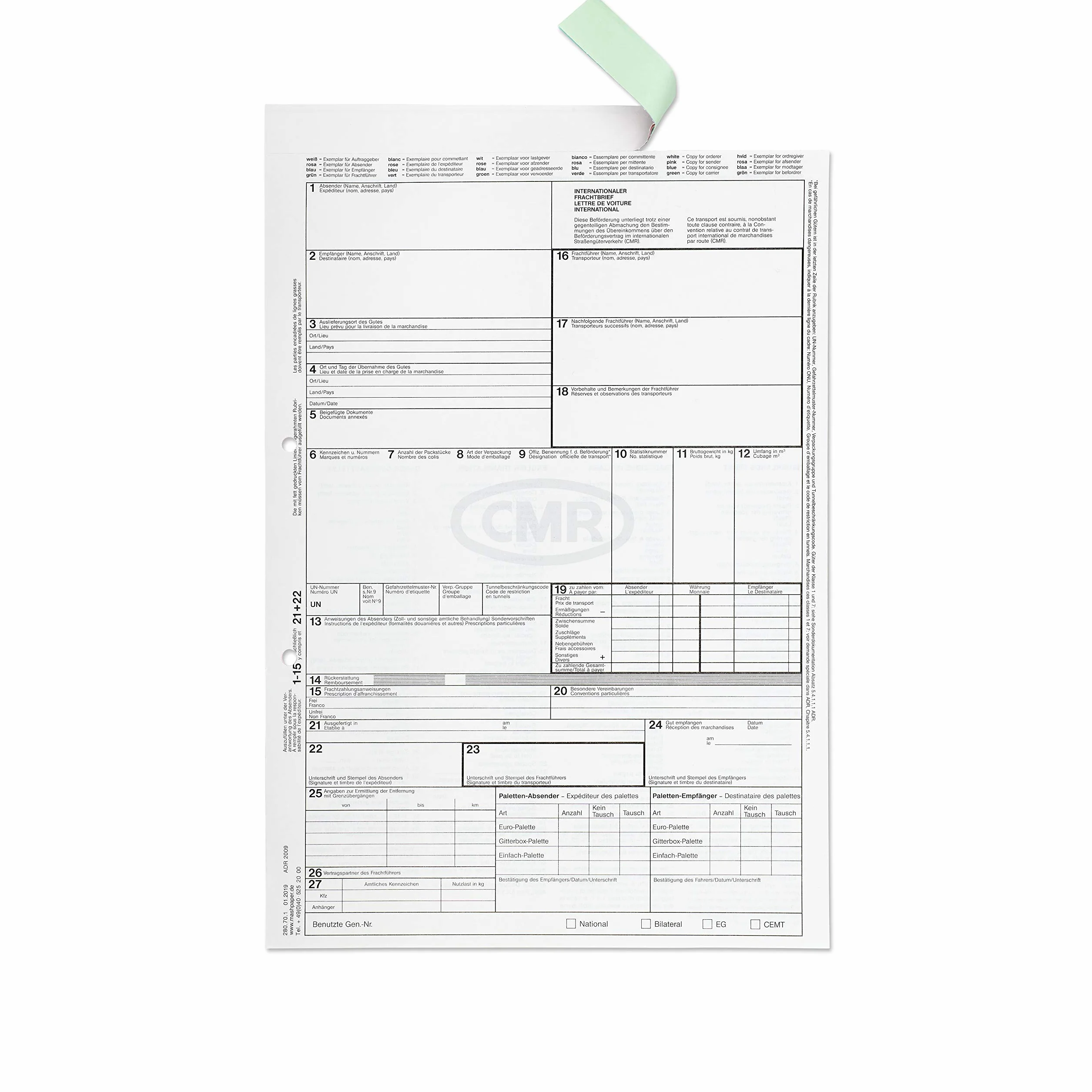Mashpaper CMR 280701 - Lettera di trasporto merci in carta copiativa internazionale, 500 pezzi