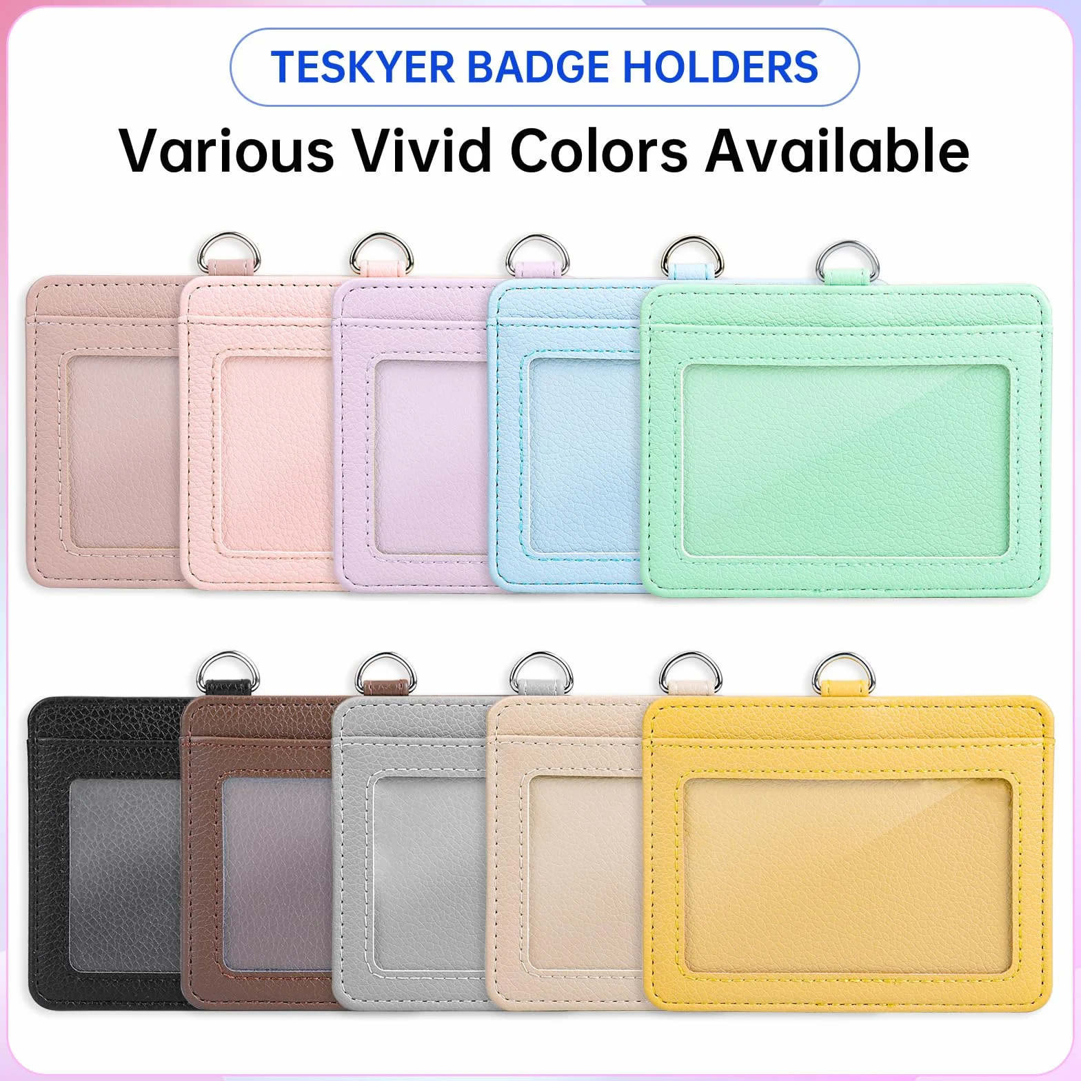 Teskyer Porta Badge da Collo 2 Slot Carte in Pelle Martellata Nero