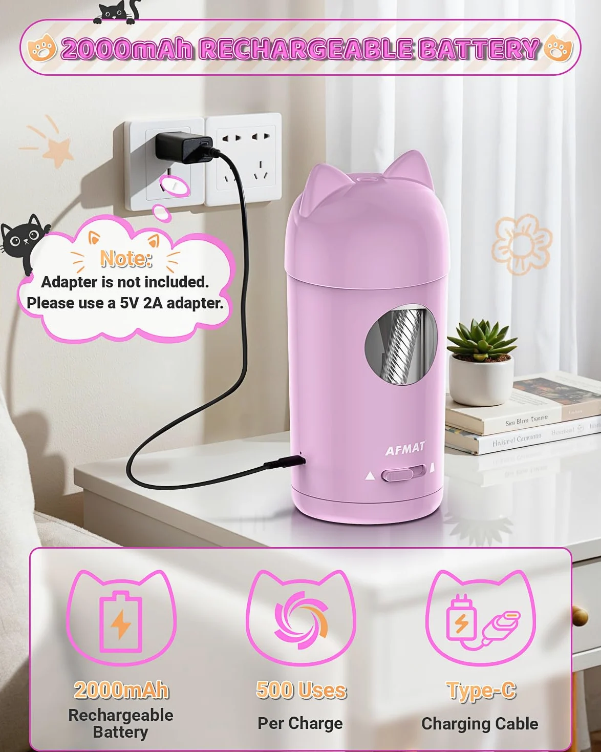 AFMAT Temperamatite elettrico, temperamatite per matite spesse e sottili (7-8 mm), autostop – temperamatite per bambini, ufficio e homeschooling, temperamatite automatico con contenitore di raccolta