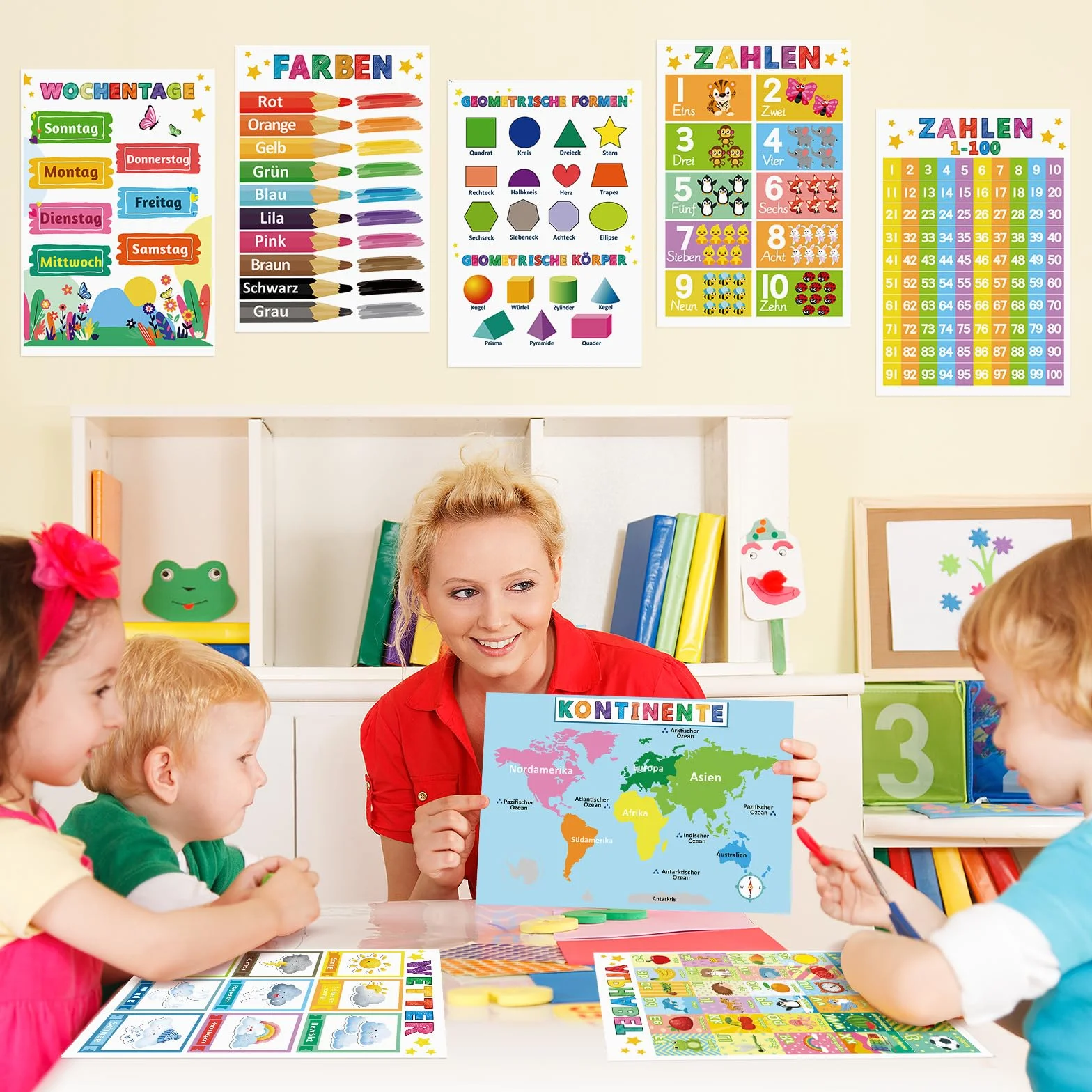 COCHIE 12 poster educativi Montessori formato A4 alfabeto numeri per bambini scuola materna