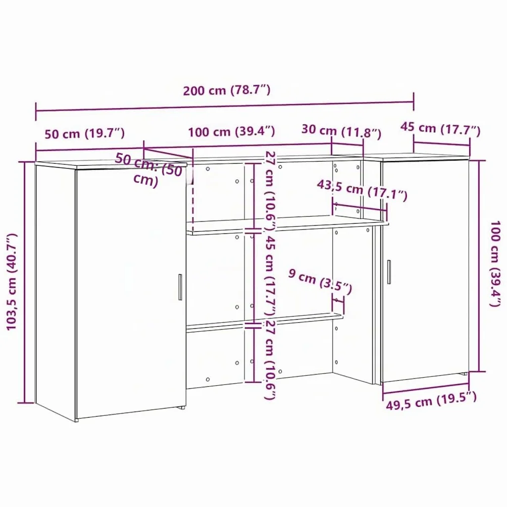 vidaXL Banco Reception Legno Vecchio 200x50x103,5 cm Legno Multistrato, bancone Reception, bancone Reception Salone, bancone Reception Bar, Front Desk