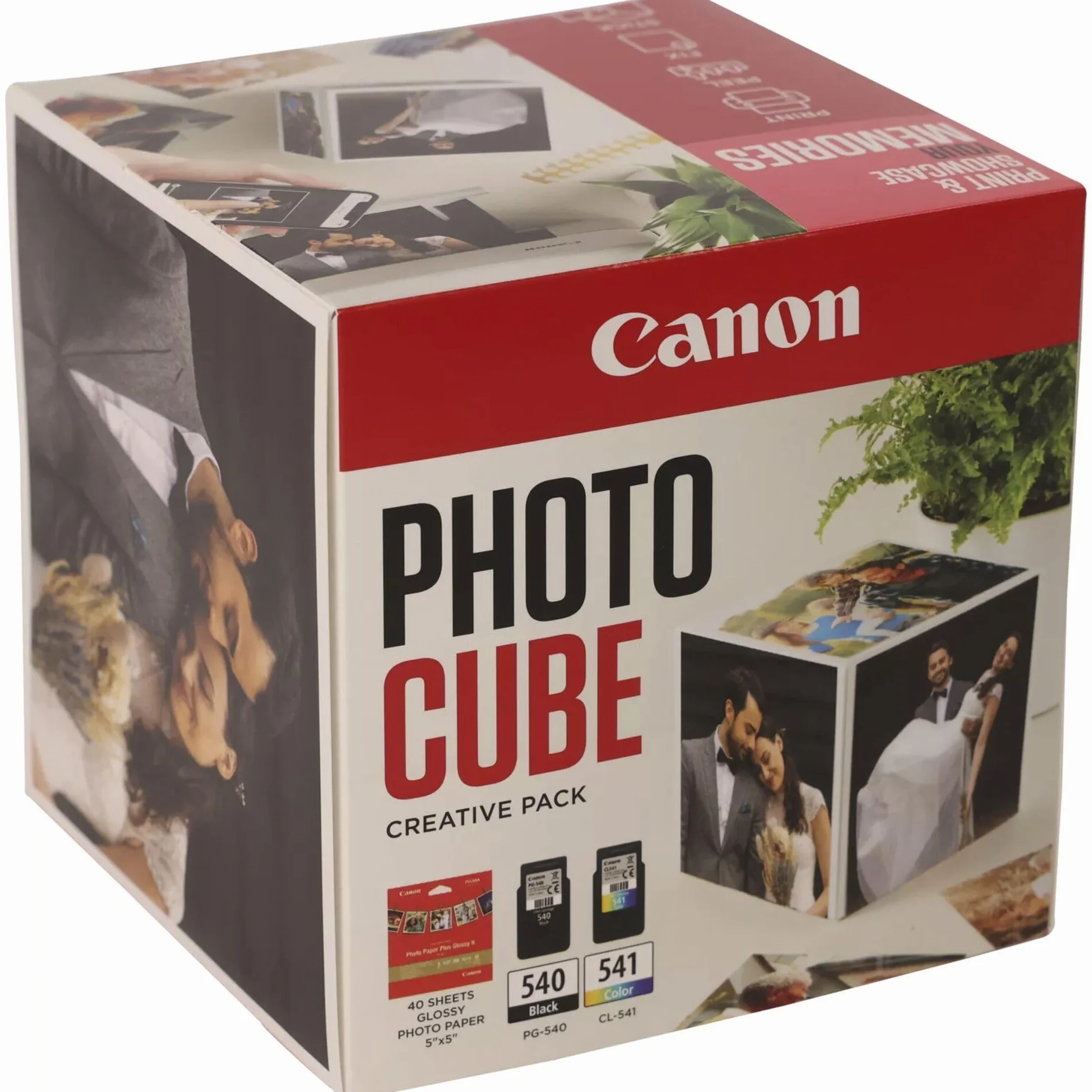 Canon Photo Cube Creative Pack, Rosa - cartucce inchiostro PG-540/CL-541 + carta fotografica lucida 5x5 PP-201 (40 fogli) + nastro biadesivo - Compatibile con le stampanti PIXMA