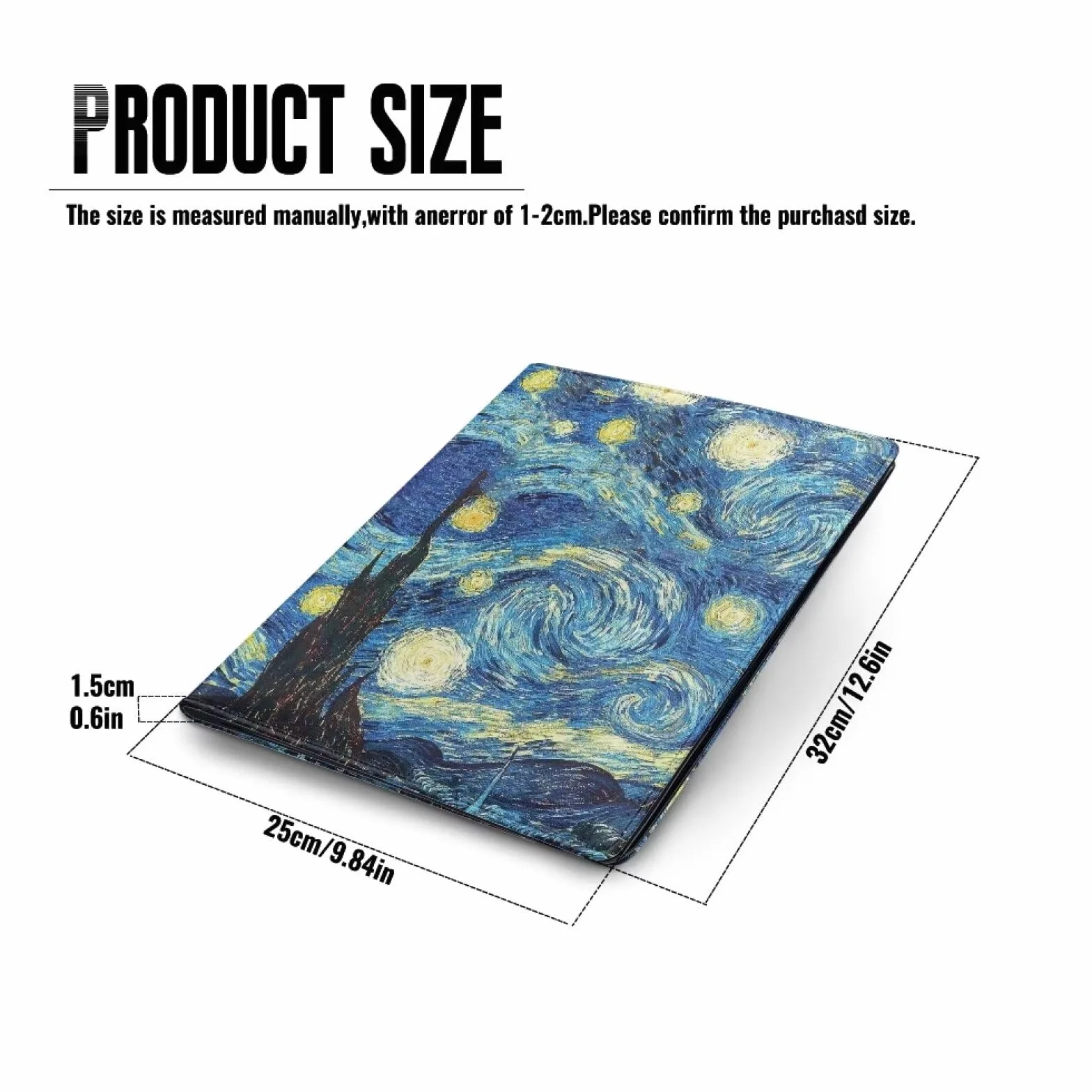 COEQINE Portfolio organizer artistico per donne, uomini e adolescenti, planner in pelle con tasca porta carte per interviste, 30,5 x 22,9 cm, porta biglietti da visita, Van Gogh, blu notte stellata