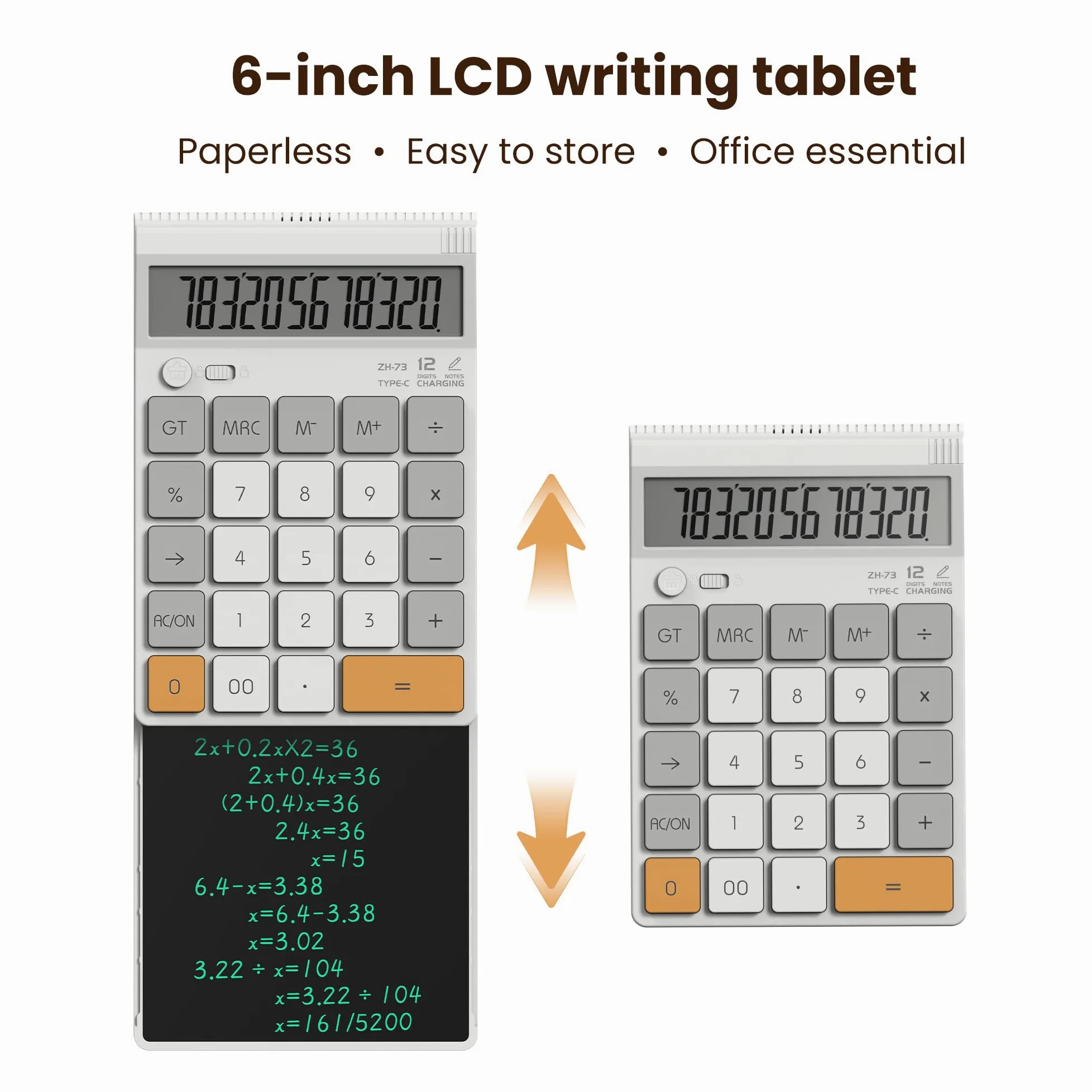 Calcolatrice da tavolo con blocco di scrittura, ampio display a 12 cifre, angolo di visione ergonomico di 45°.