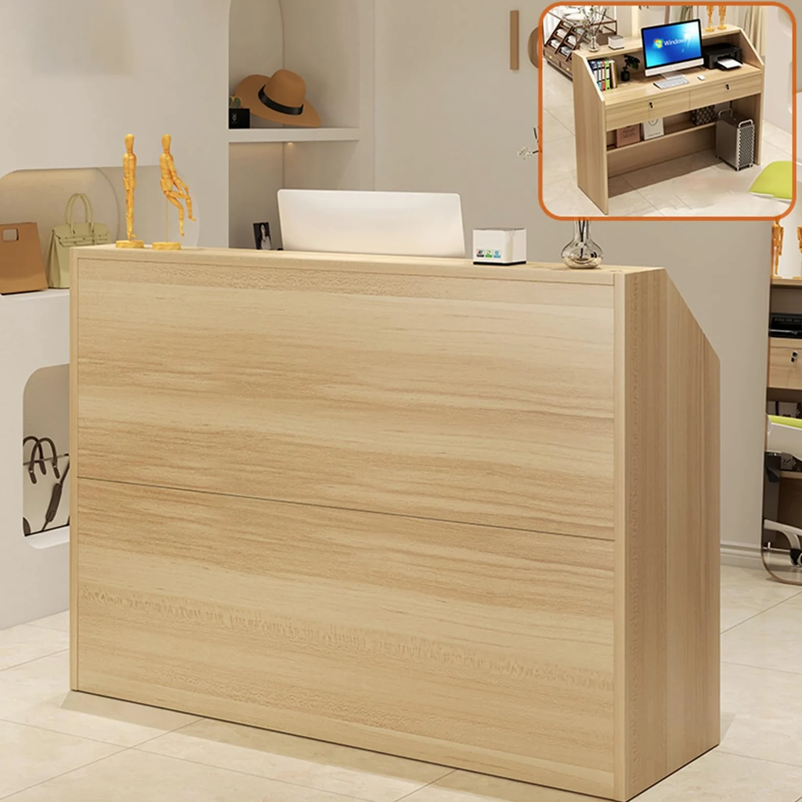 Moderna Reception con cassetti chiudibili a Chiave e Pannelli Separati per Piccoli spazi, Ideale per Cassa, Hall, saloni, Negozi, cliniche e uffici.