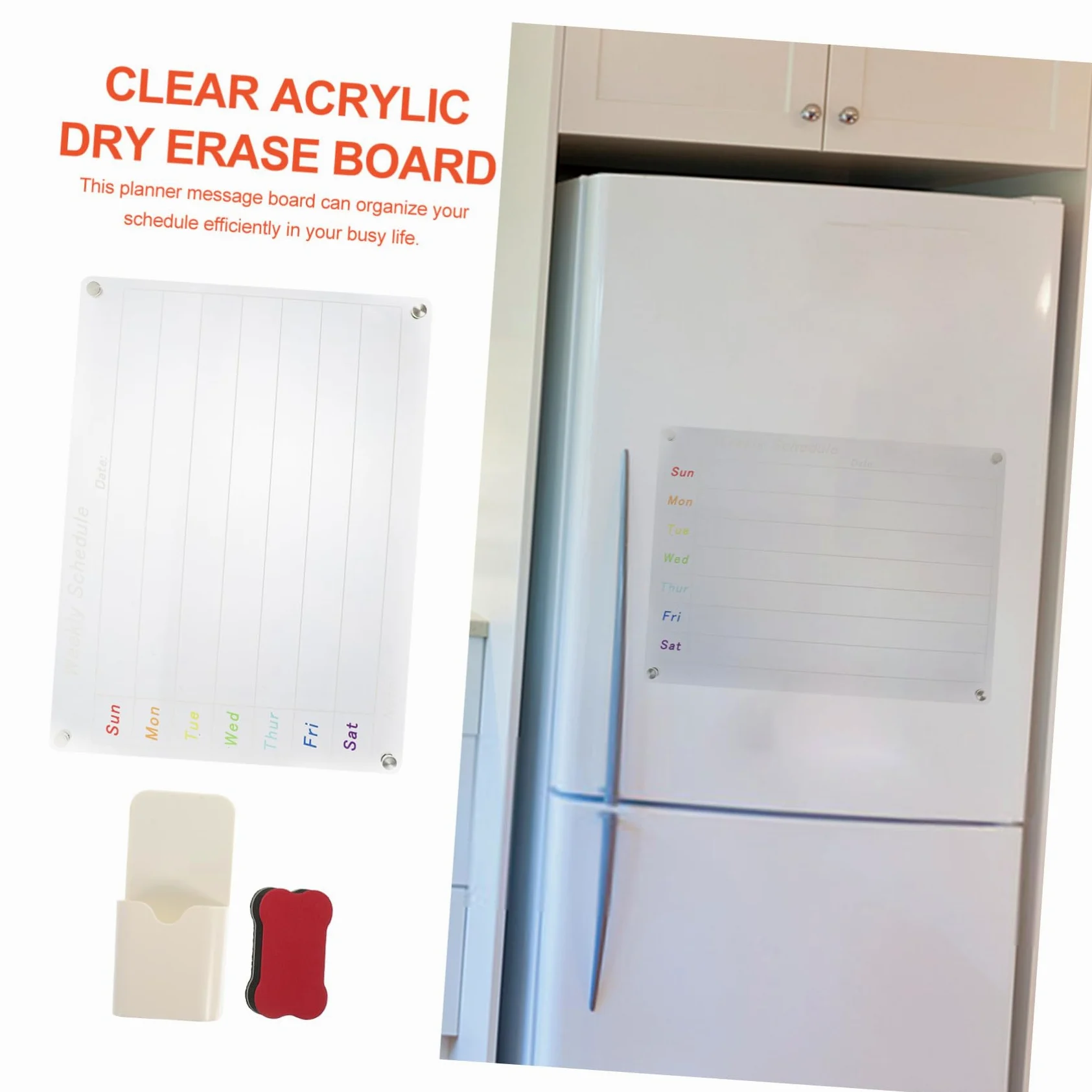 NUOBESTY Lavagna Magnetica Trasparente Per Frigorifero Pianificatore Settimanale Cancellabile Acrilico Lavagna Da Cucina Per Organizzazione e Promemoria Design Magnetico Per Superfici Lisce