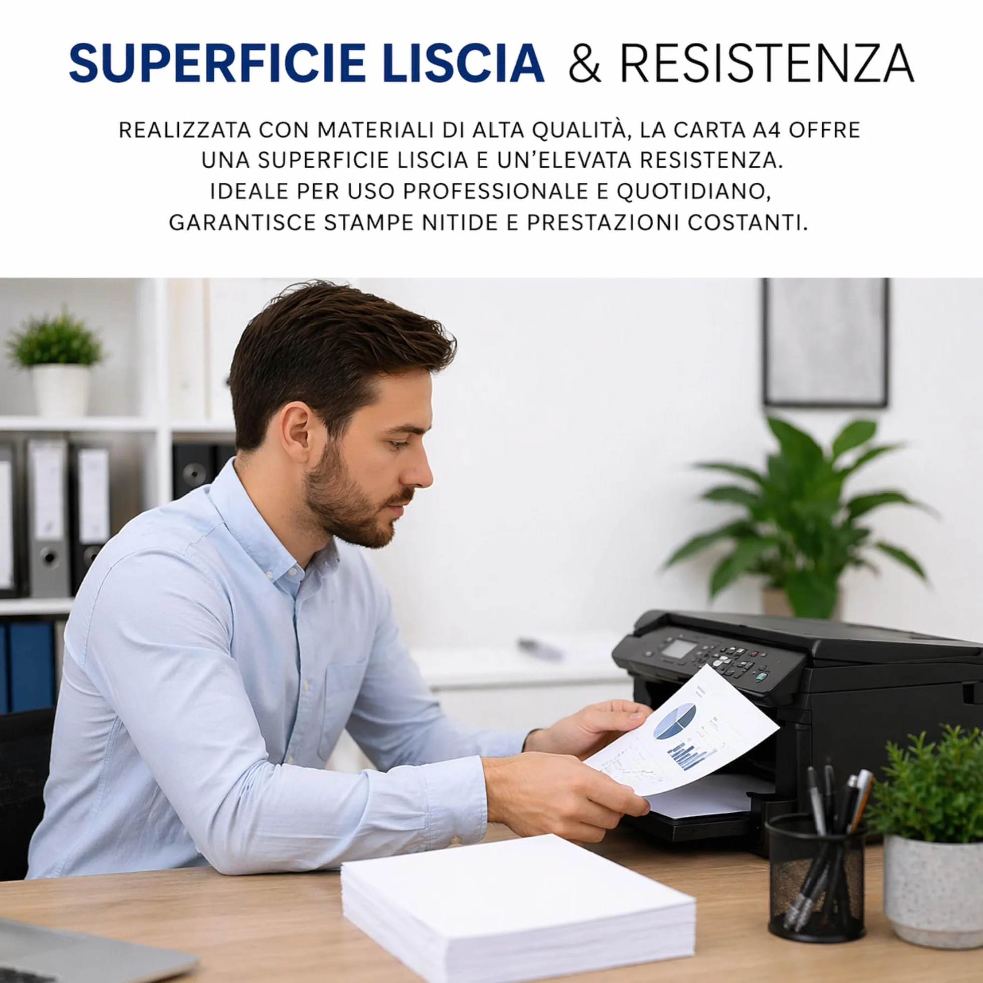 Risma Carta A4 500 Fogli 75g 21x29,7 cm per Stampante Inkjet Laser Fotocopiatrice