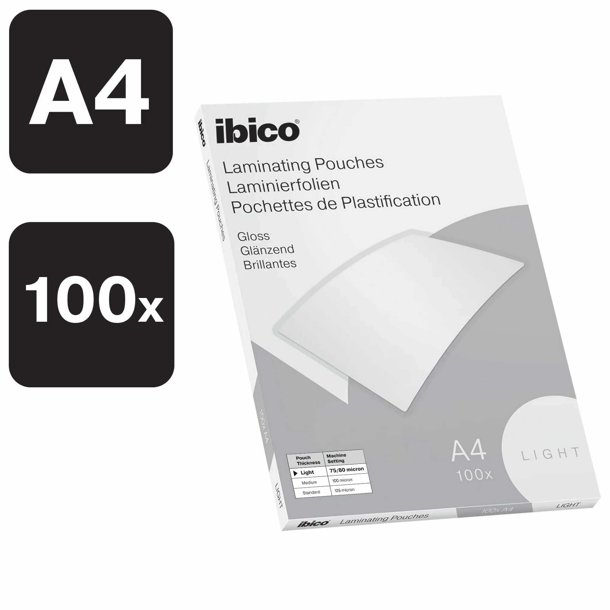 Ibico Basics Buste per Plastificazione a Caldo A4 216x303 mm Lucide Trasparenti Confezione 100