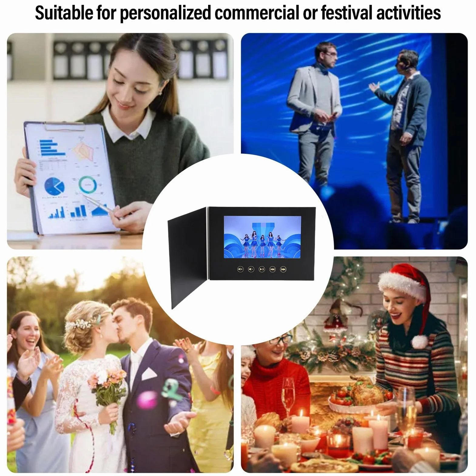 Denash Carta di Auguri Video 7" Brochure Digitale HD 128M Type-C Batteria Ricaricabile Marketing