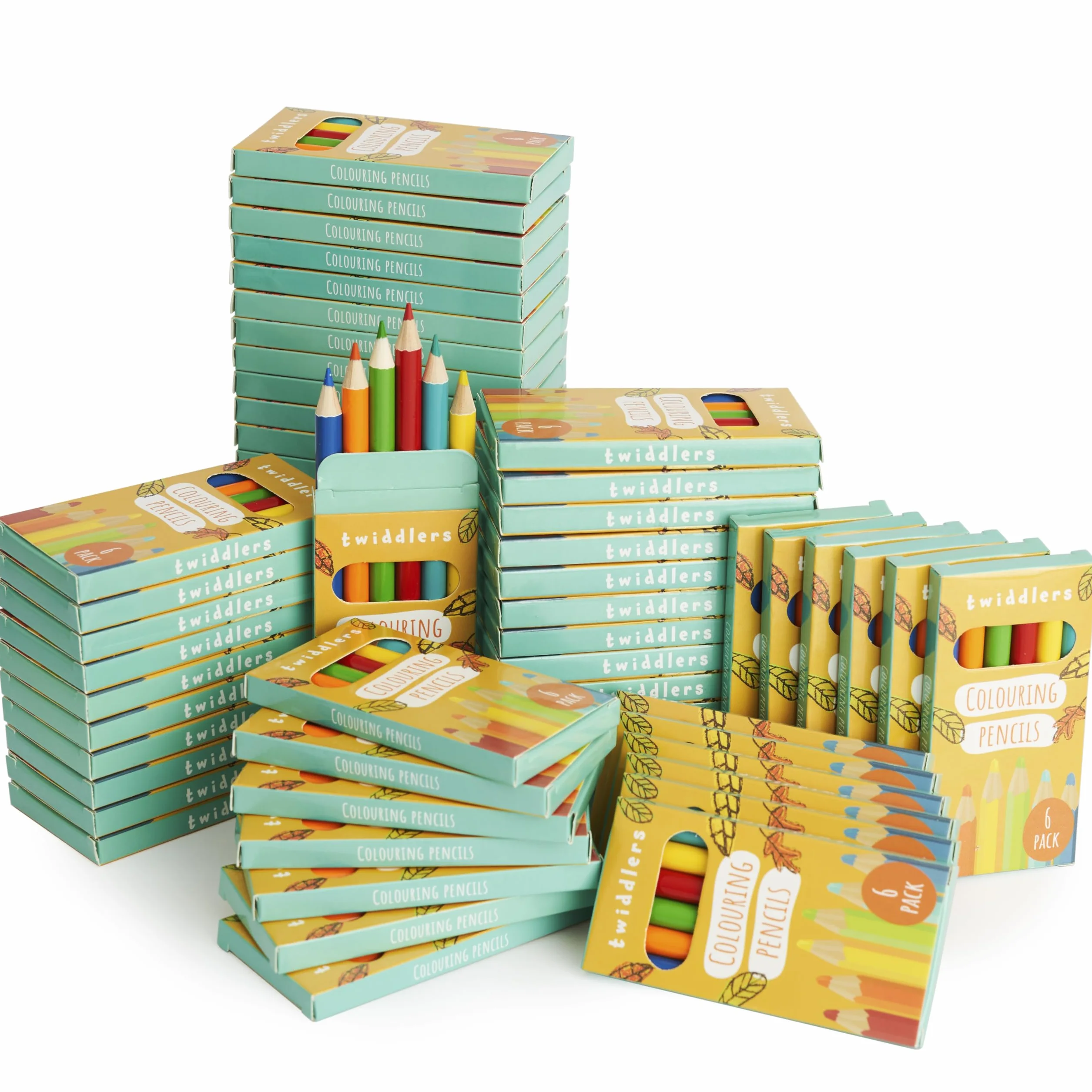 THE TWIDDLERS Set di 60 Astucci Matite Colorate, 6 Mini Matite Colorate per Scatola, 360 Totale, Cilindro rotondo di facile presa, Ideale per Regali di Compleanno per Bambini, Aule Scolastiche