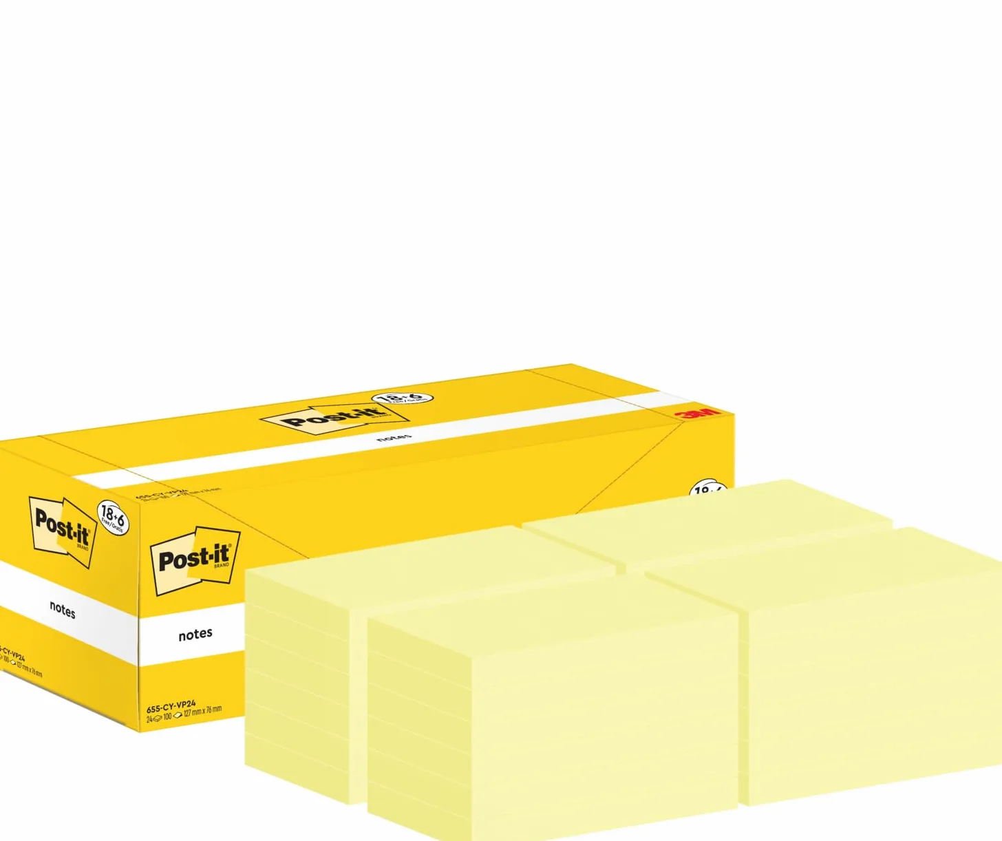 Post-it Foglietti Canary Yellow, Confezione da 18 blocchetti + 6 GRATIS, 100 Fogli per blocco, 76 mm x 127 mm, Colore Giallo - Foglietti Adesivi Fogli Adesivi per Appunti, Elenchi & Promemoria