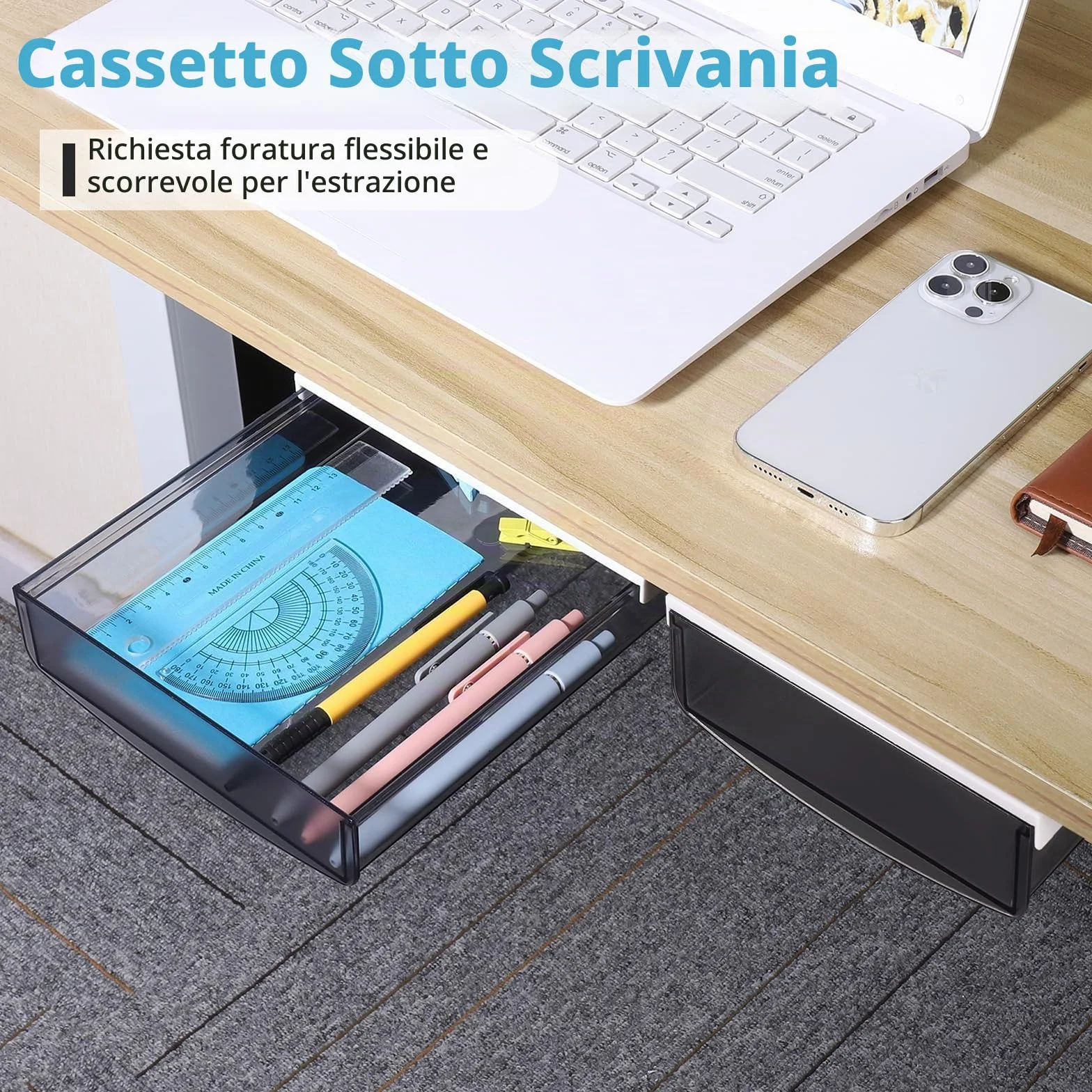 Fentar Cassetto Scrivania Trasparente in ABS, 2 Pezzi, Organizzatore per Ufficio