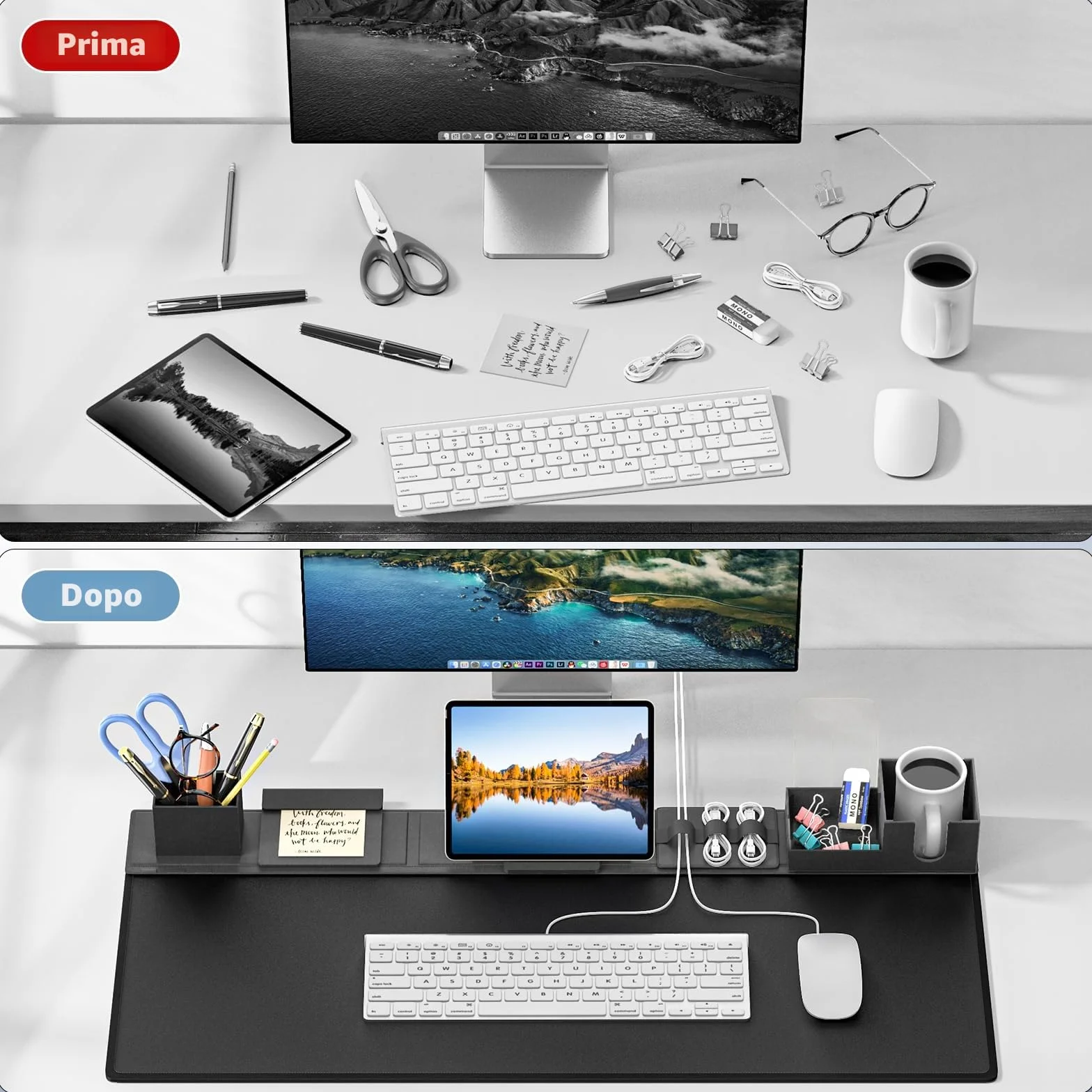KDD Sottomano Scrivania in Pelle PU 6 in 1 con Organizer Magnetici per Supporto Tablet, Portabicchieri, Portacarte, Portapenne, Gestione Cavi