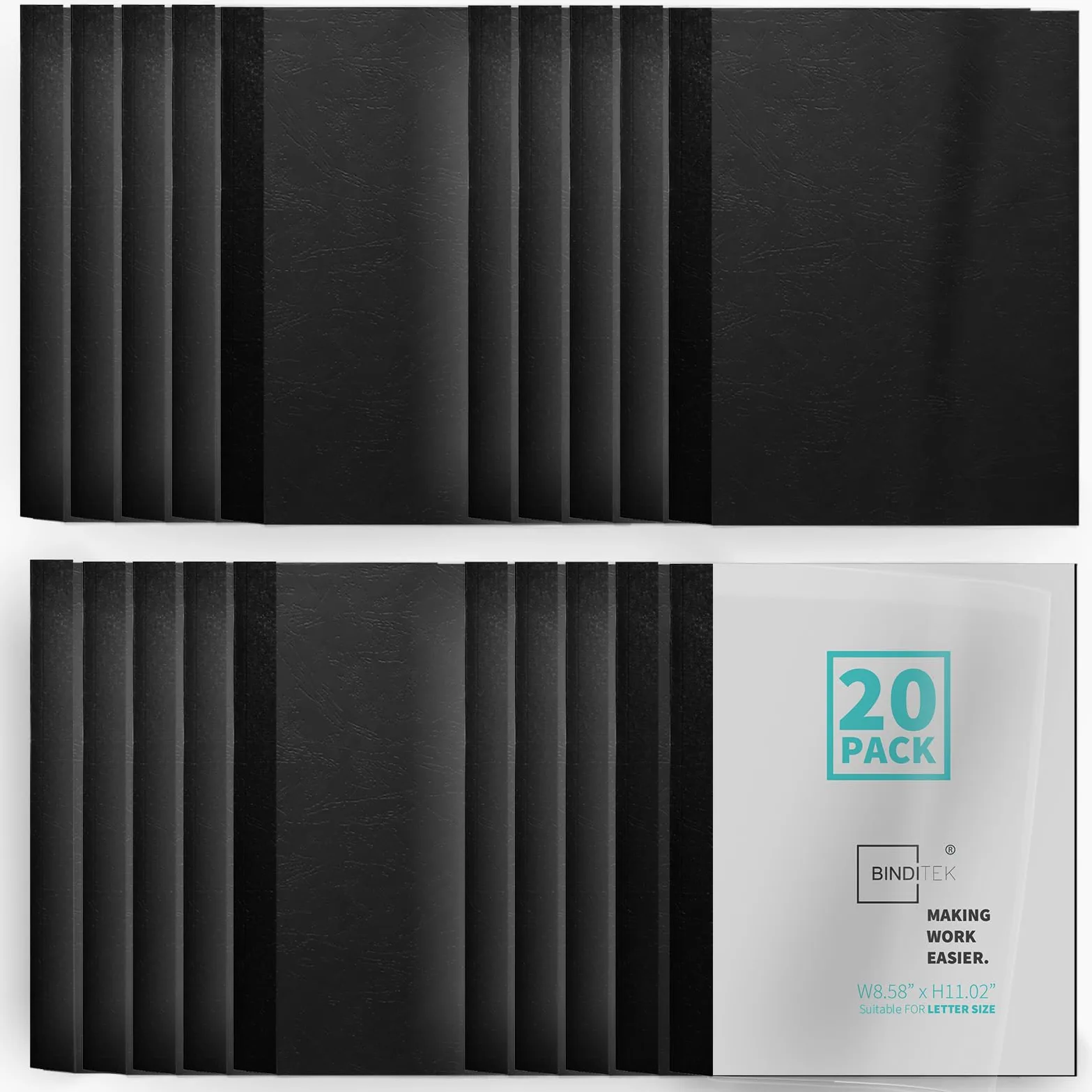 Binditek Confezione da 20 copertine per rilegatura termica, dorso da 0,3 cm, contiene 30 fogli, copertina anteriore ultra trasparente, copertina posteriore in carta nera, formato lettera, per studenti