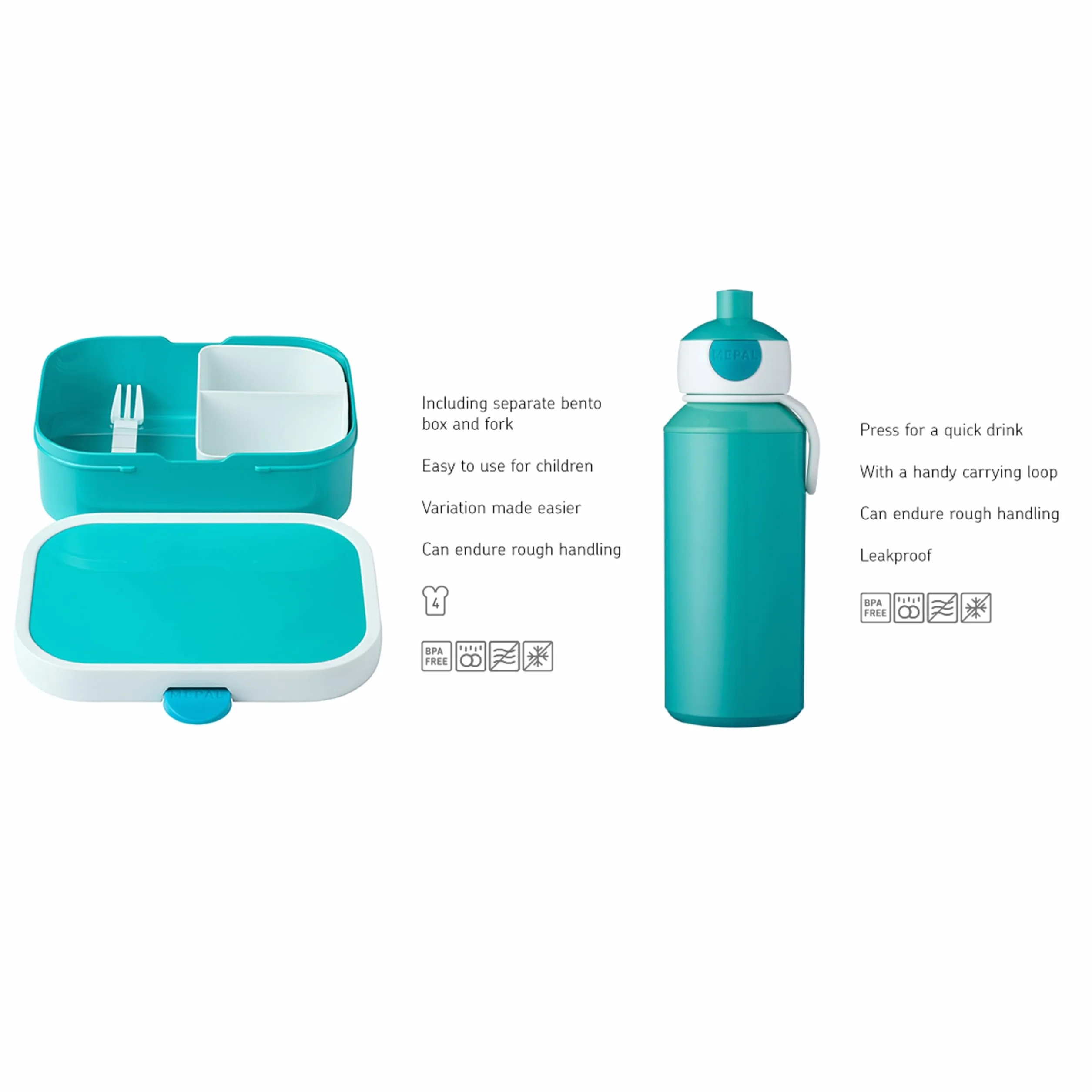 Mepal - Set da Pranzo Campus per Bambini con Borraccia Pop-up e Porta Pranzo - per Scuola o Gite - Privo di BPA - 400 ml + 750 ml - Disney Princess