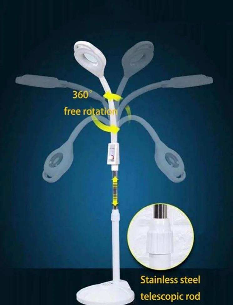 Lampada da Terra con Lente d'Ingrandimento - Lente d'Ingrandimento con Base a 5 Ruote e Braccio Flessibile - per lavori Professionali e Artigianali - Bianca