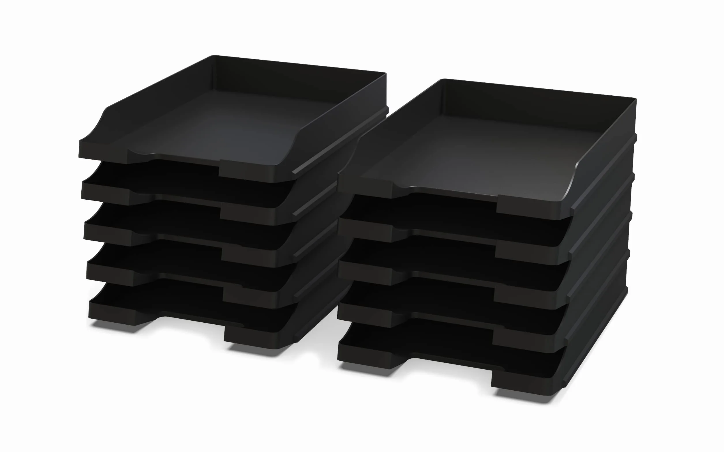 Set di 20x Vassoi portadocumenti A4+ nero - Organizzatore da scrivania impilabile - Vassoio in plastica per ufficio - Portacarte - Cestini per la corrispondenza - 35x25x5,2 cm