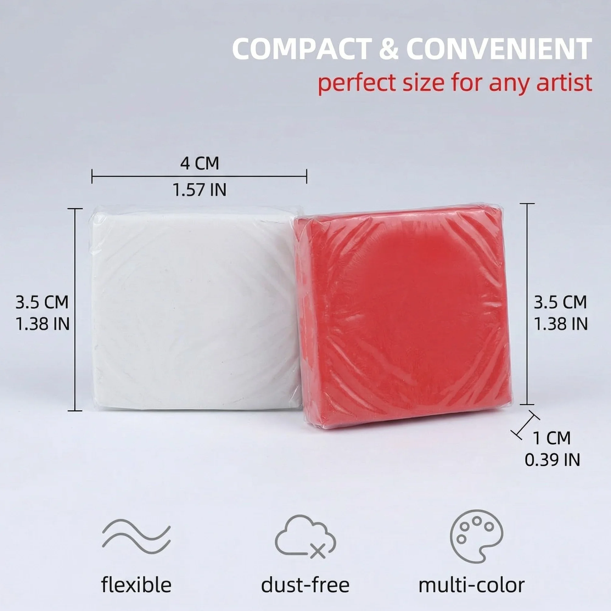 Gomma Pane 6 Pezzi Colorate Morbide Senza Polvere Riutilizzabili Modellabili 4x3,5x1 cm Viola Rosso Giallo Bianco Verde Grigio