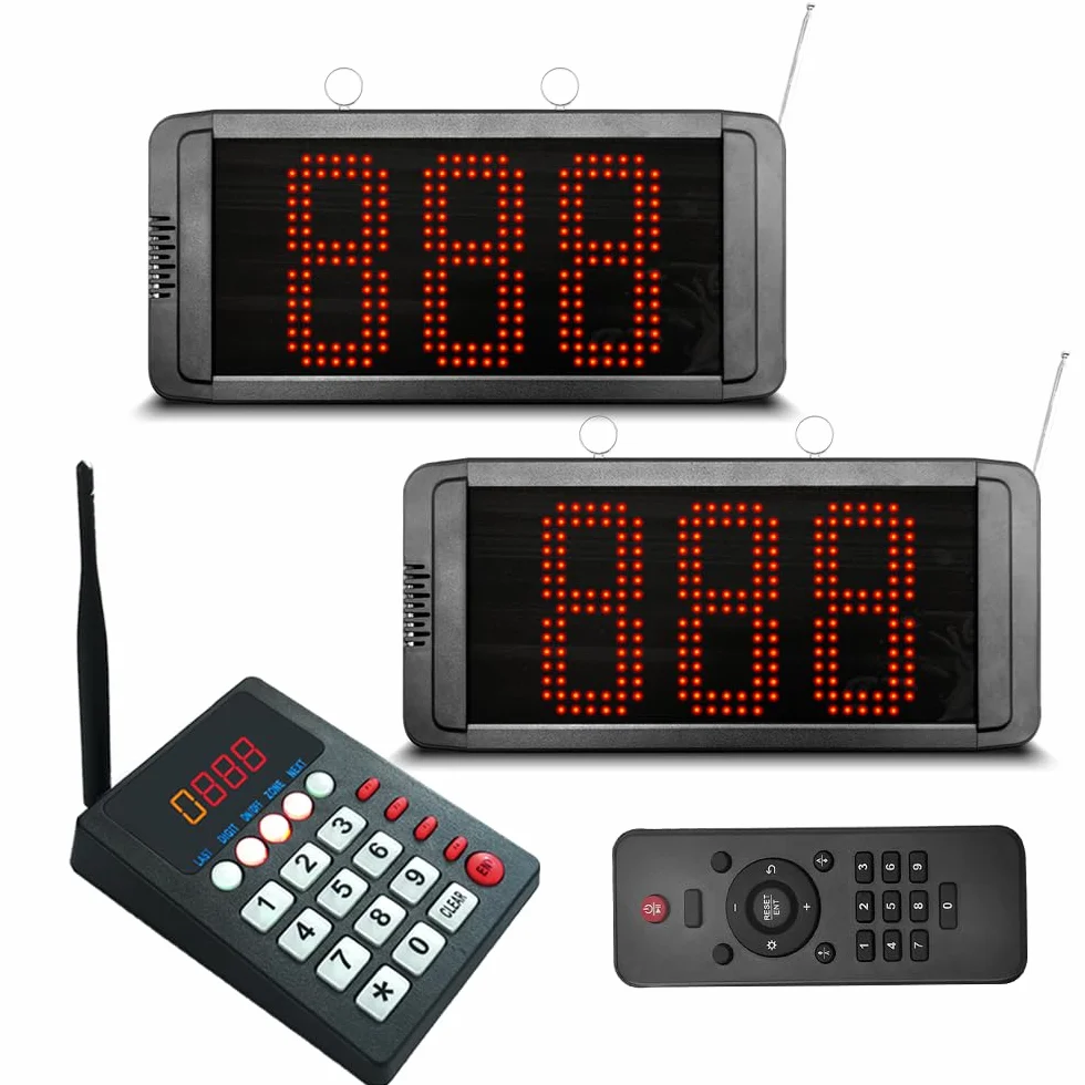 Eliminacode Doppio Display (Chiamata in Italiano) con Tastiera e Telecomando| Gestione Code 2-3 Cifre | Indicazione Numero di Fila per Ristoranti,Gastronomie,Farmacie,Poste,Uffici Pubblici