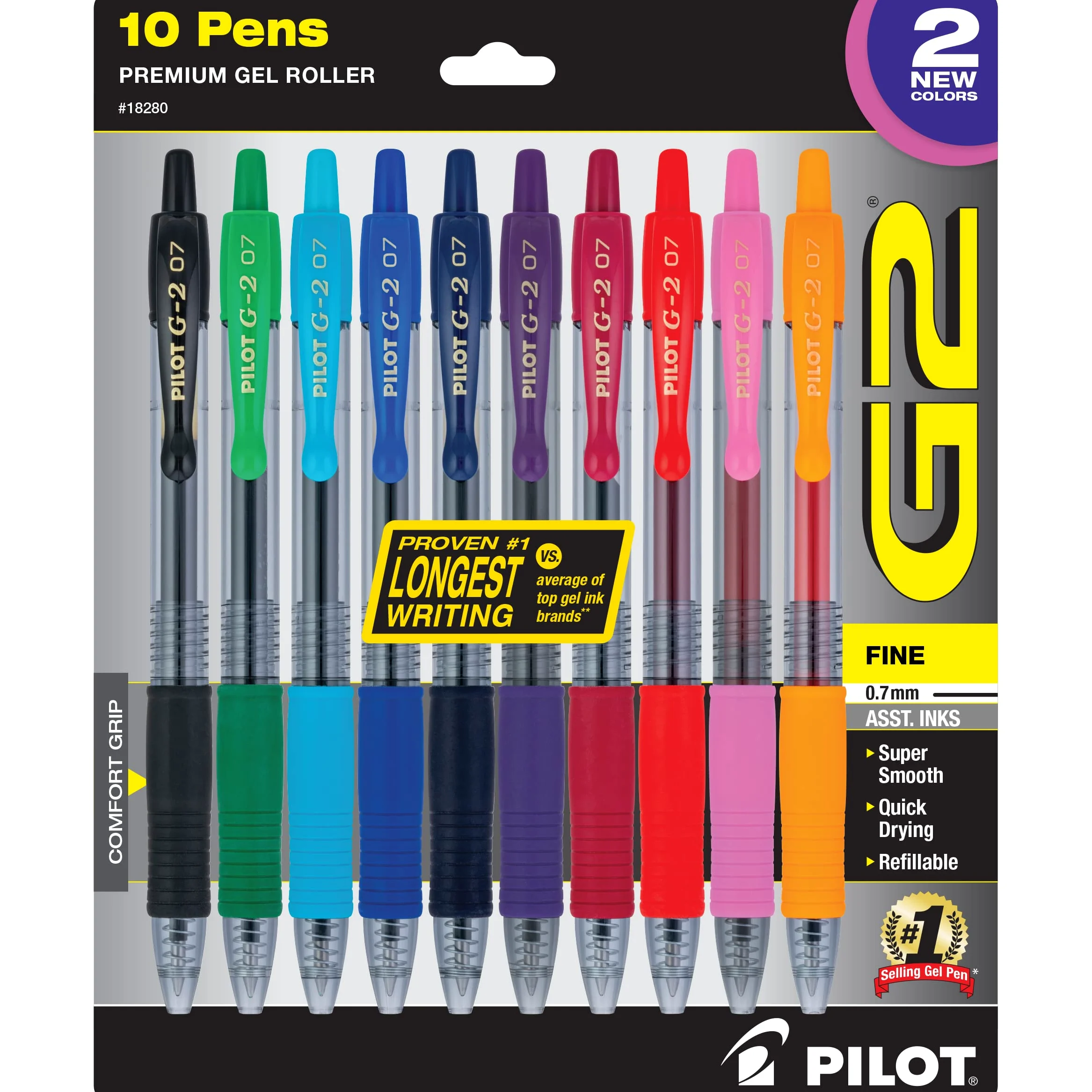 Pilot G2 Premium - Penne a sfera ricaricabili e retrattili, punta fine da 0,7 mm, colori assortiti, confezione da 10