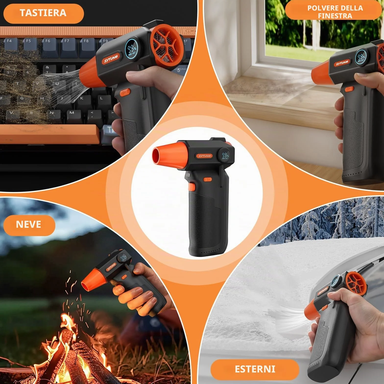 Soffiatore a Batteria - 130000 giri/min - Piumino ad aria compressa a batteria Super Power con getto d'aria e luce LED, ventola regolabile su 3 velocità per PC, tastiera, esterni, casa e auto