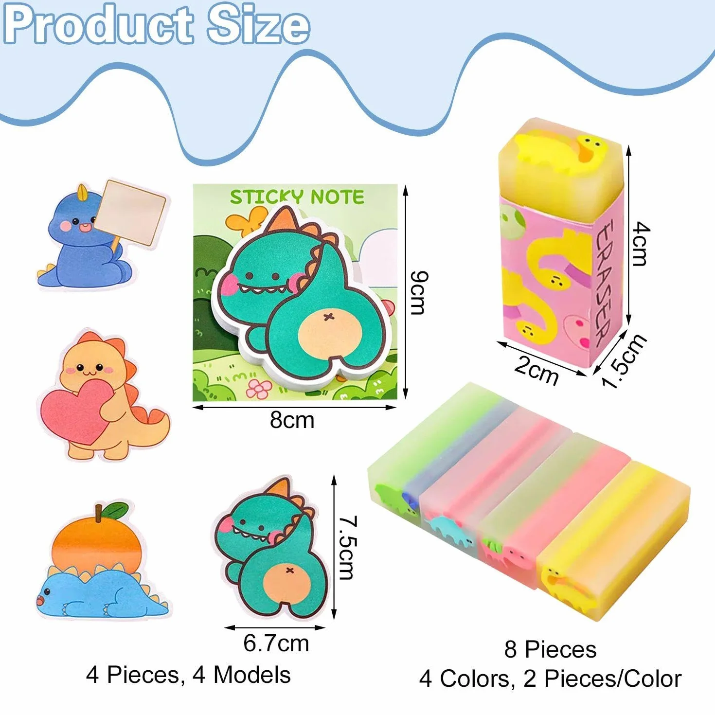 Gomma Per Dinosauri 8 Pezzi, Note Appiccicosi Dinosauro 2 Pezzi, Cartoleria Creativa Per Bambini