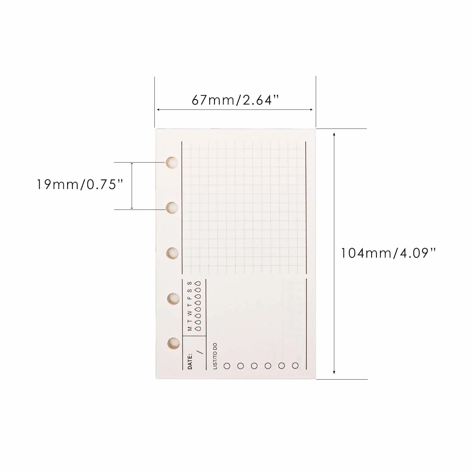 Carta di Ricambio per Raccoglitore Mini 6,6 x 10 cm, 120 Fogli, M5-5 Fori, Linea Verticale