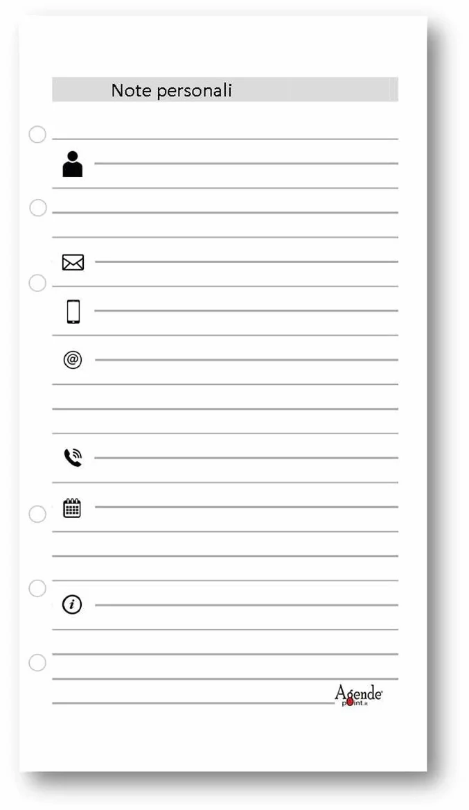Agenda 2027 Organizer Giornaliera a Righe 9,5x17 cm 6 Fori Carta Bianca 80gr Bianco e Rosso