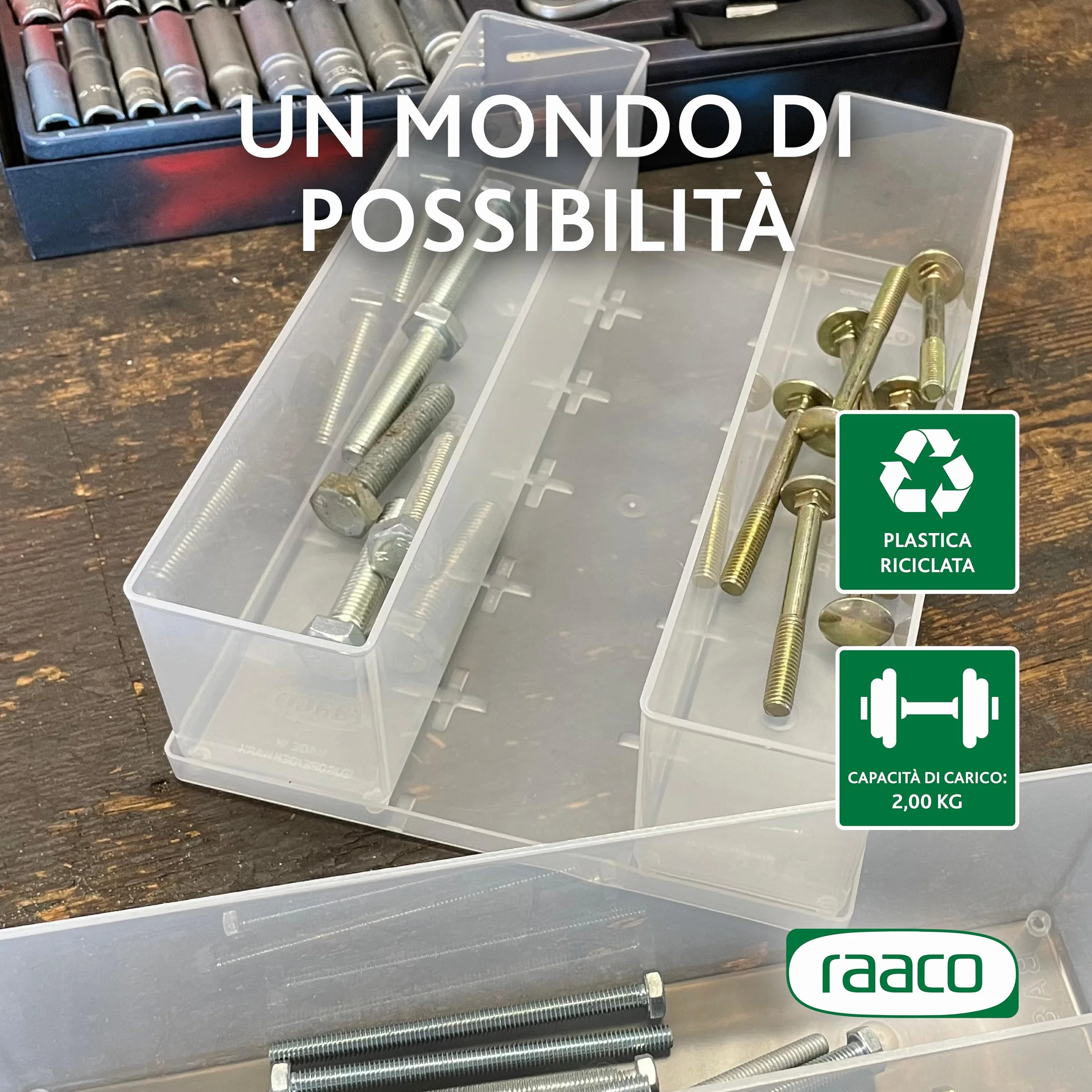 raaco Scatola portaoggetti 80 3xBA8-3, vassoio con 3 inserti, trasparente, 16,8 x 23,8 x 6,9 cm