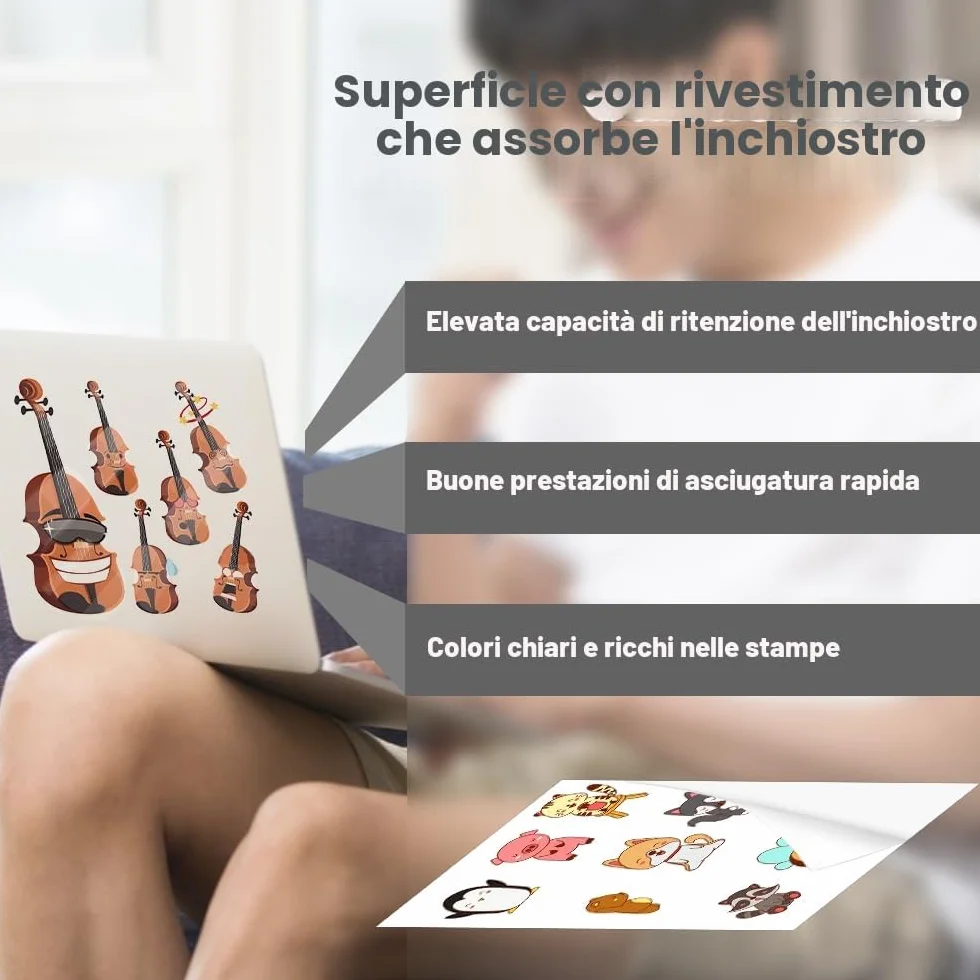 Carta Adesiva Stampabile Trasparente A4, 30 Fogli per Getto d'inchiostro e Laser, 21x29,7 cm