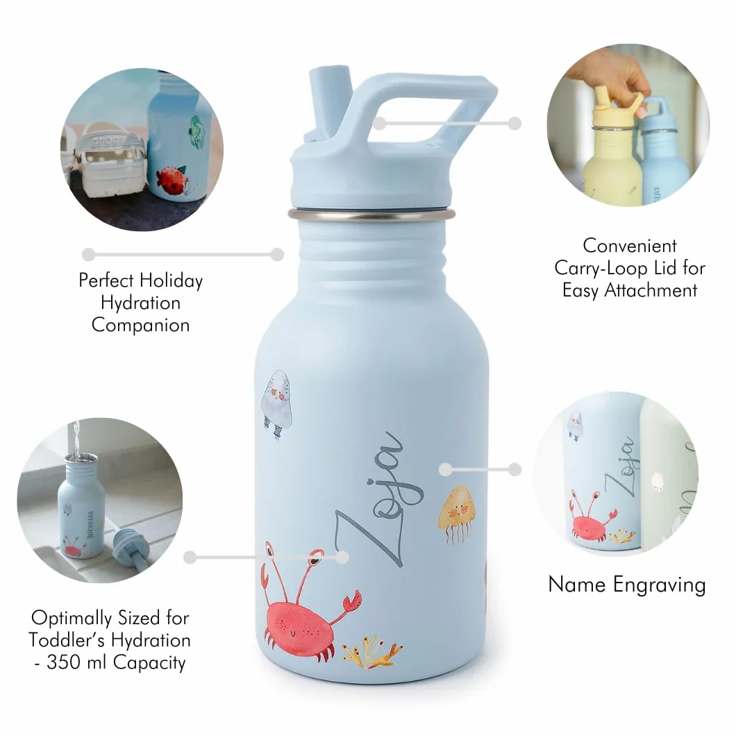 J.Børn Butelka personalizowana ze słomką dla dzieci 350 ml stal nierdzewna