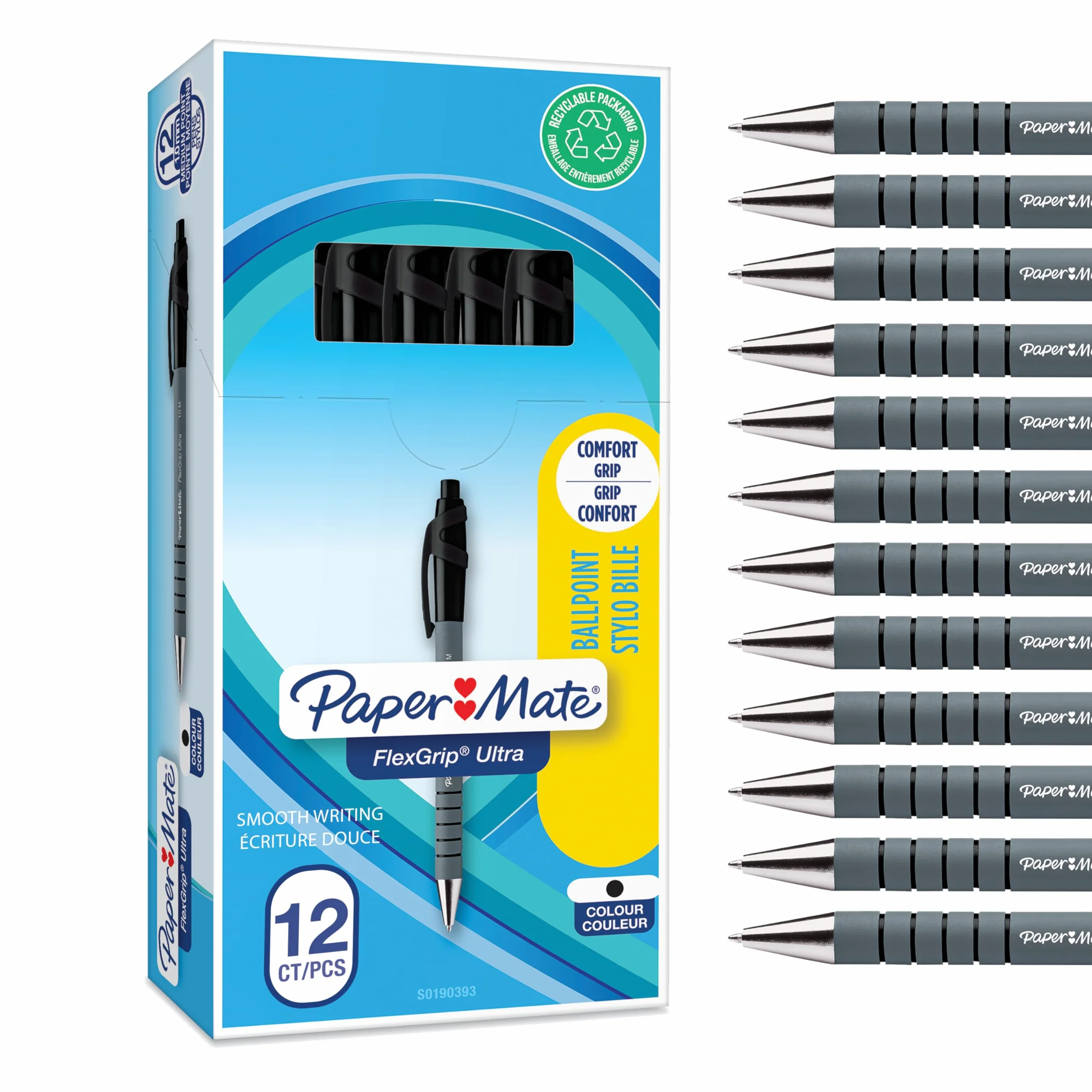 Paper Mate Flexgrip Ultra penna a sfera a scatto punta media 1 mm nero confezione da 12