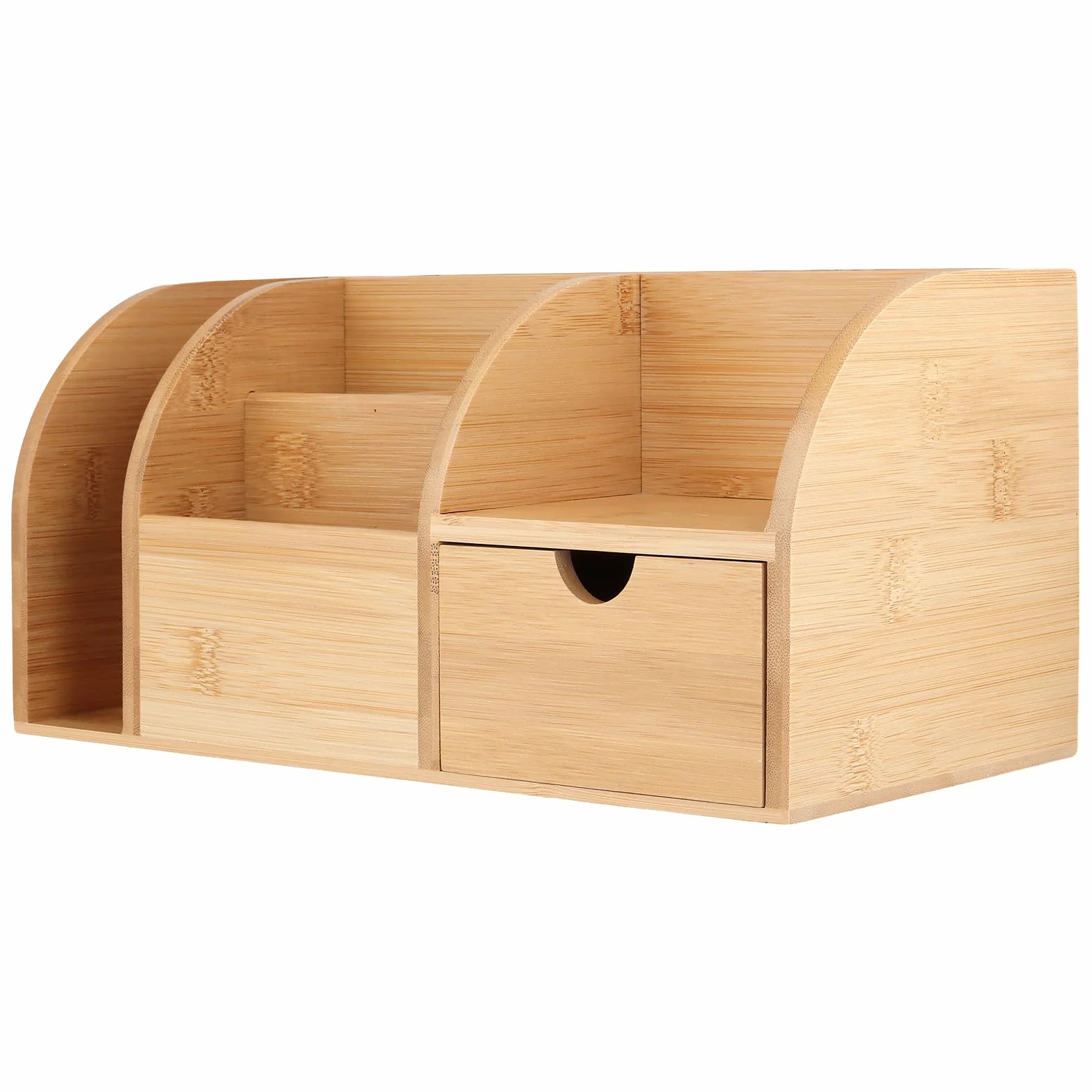Organizzatore da Scrivania in Legno Naturale, 26 x 15 x 14 cm, Portapenne e Portaoggetti per Ufficio e Casa